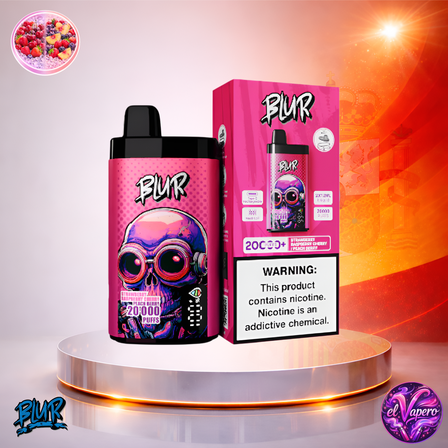 Vapers Desechables - Cigarrillo electrónico - España - Blur - 20000 - 20K - Strawberry Raspberry Cherry Peach Berry 20000 Caladas - Los más baratos