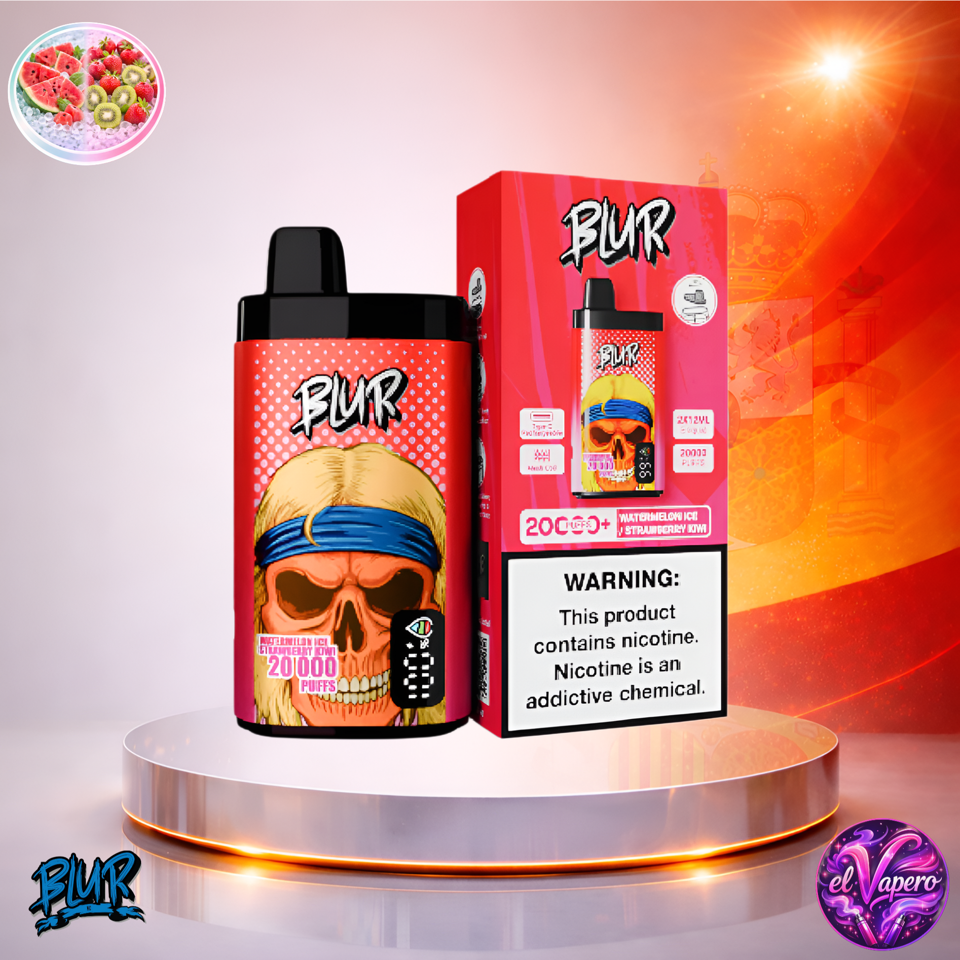 Vapers Desechables - Cigarrillo electrónico - España - Blur - 20000 - 20K - Watermelon Ice Strawberry Kiwi 20000 Caladas - Más baratos