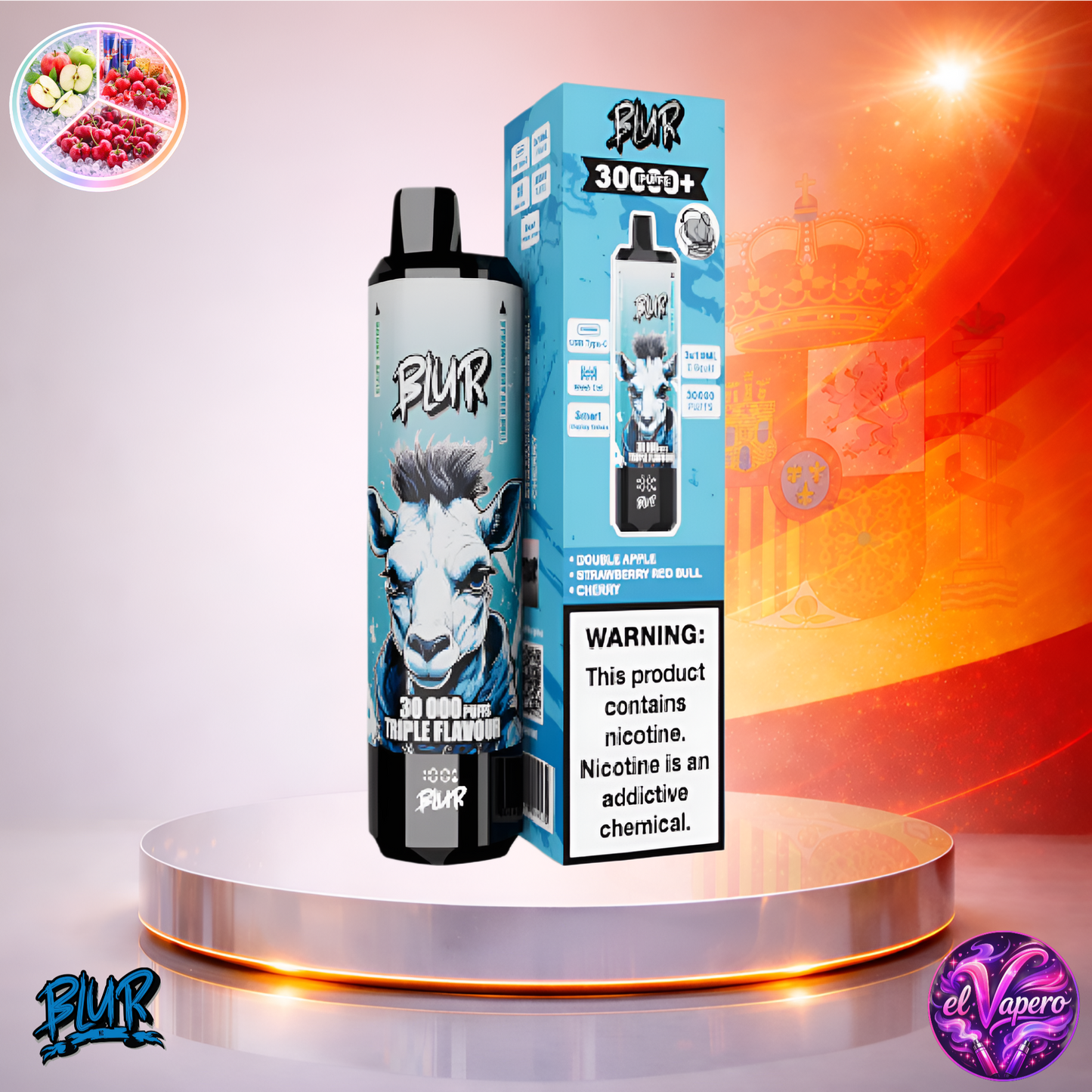 Vapers Desechables - Cigarrillo electrónico - España - Blur - 30000 - 30K - Double Apple Strawberry Red Bull Cherry 30000 Caladas - Más baratos