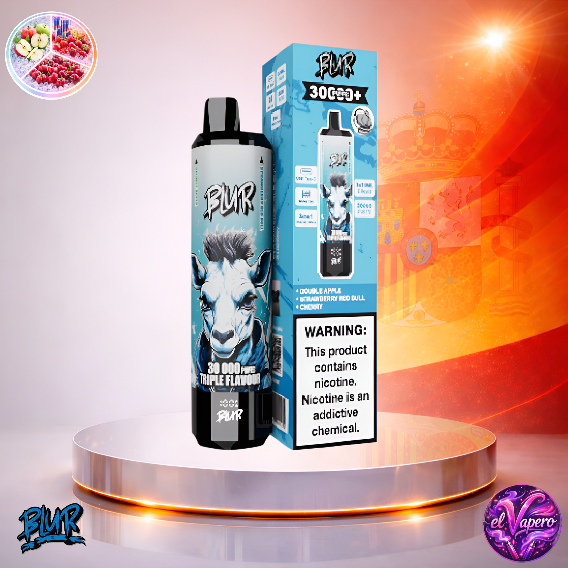 Vapers Desechables - Cigarrillo electrónico - España - Blur - 30000 - 30K - Double Apple Strawberry Red Bull Cherry 30000 Caladas - Más baratos
