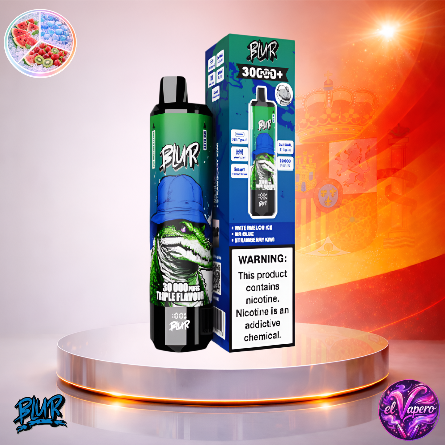 Vapers Desechables - Cigarrillo electrónico - España - Blur - 30000 - 30K - Watermelon Ice Mr Blue Strawberry Kiwi 30000 Caladas - Los más baratos