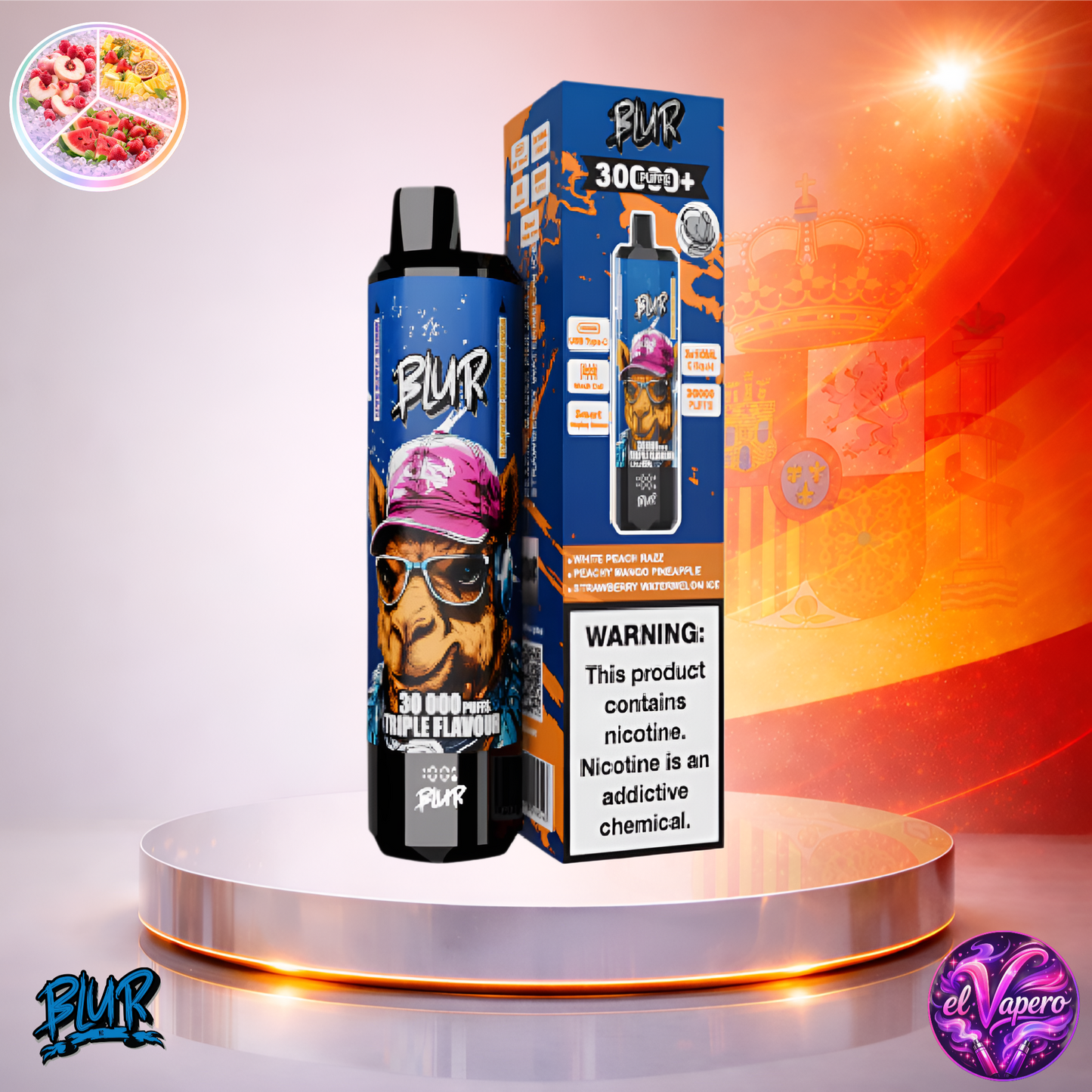 Vapers Desechables - Cigarrillo electrónico - España - Blur - 30000 - 30K - White Peach Razz Peachy Mango Pineapple Strawberry Watermelon Ice 30000 Caladas - Los más baratos