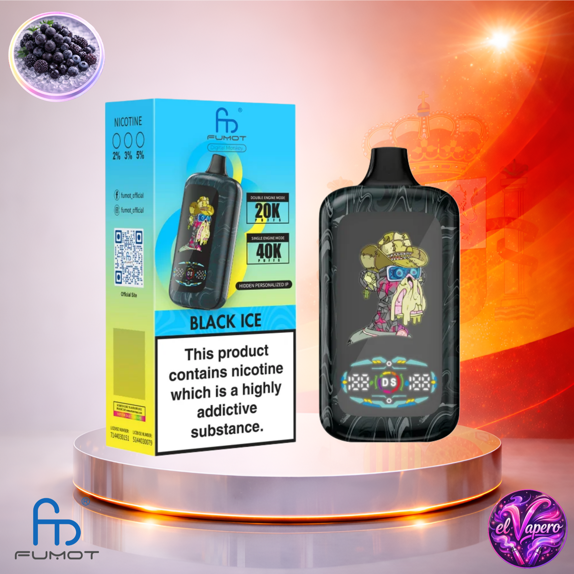 Vapers Desechables - Cigarrillo electrónico - España - Fumot - Digital Monkey - 40K - Black Ice 40000 Caladas - Más baratos