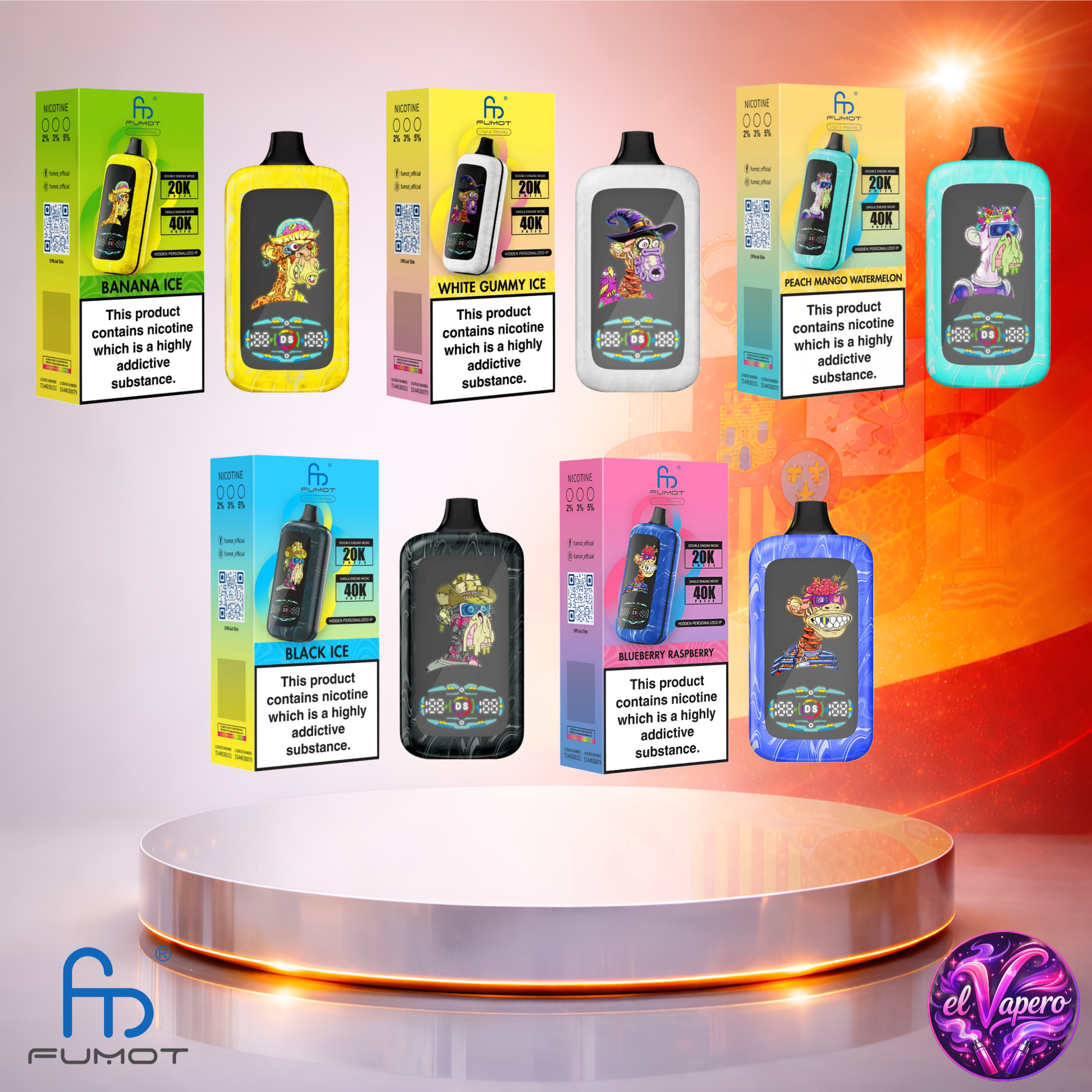 Vapers Desechables - Cigarrillo electrónico - España - Fumot - Digital Monkey - 40K - Sabores 2 40000 Caladas - El mejor precio