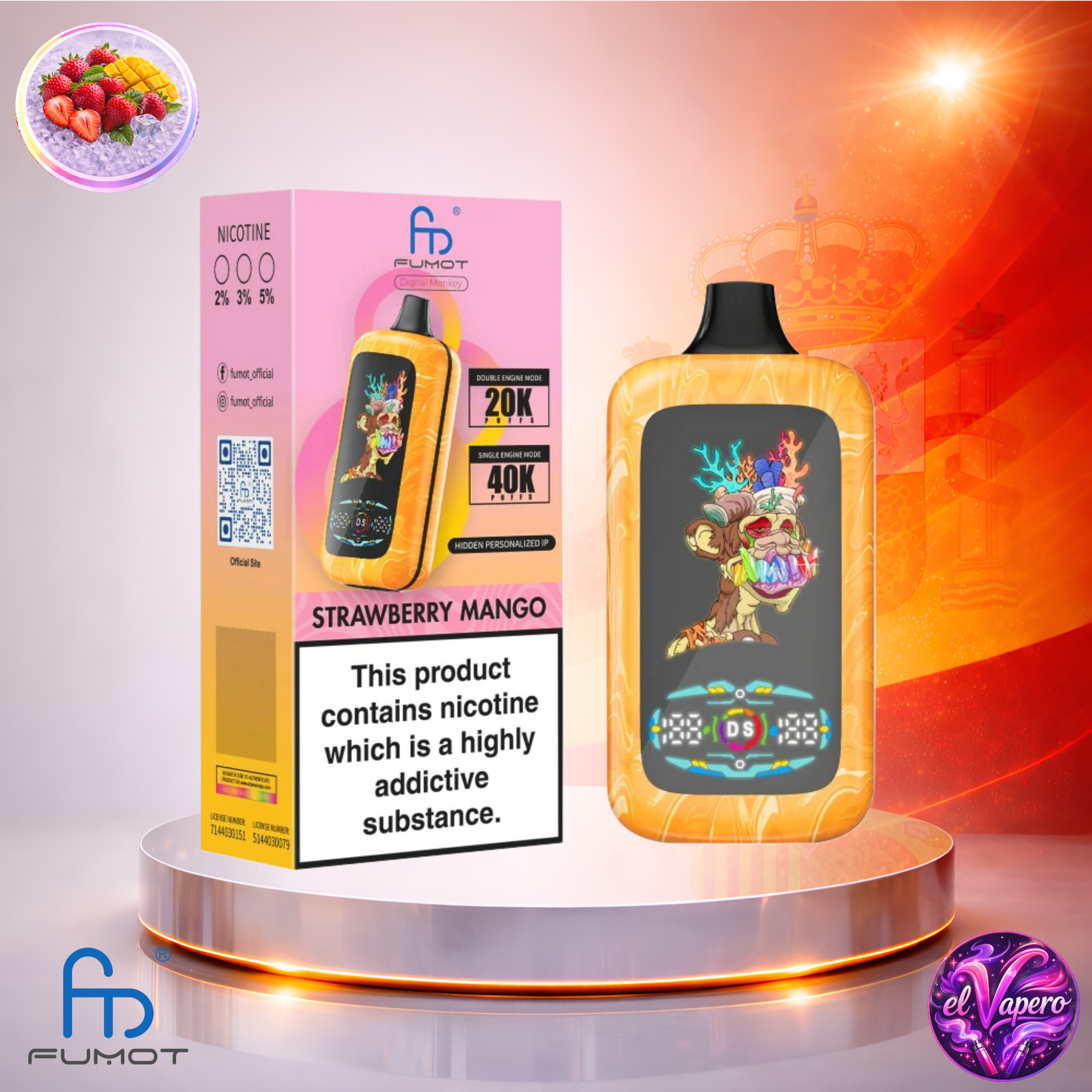 Vapers Desechables - Cigarrillo electrónico - España - Fumot - Digital Monkey - 40K - Strawberry Mango 40000 Caladas - Los más baratos