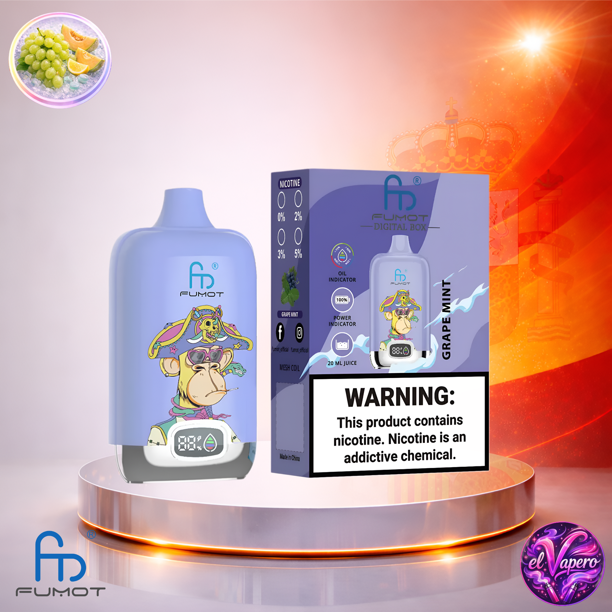 Vapers Desechables - Cigarrillo electrónico - España - Fumot - DigitalBox - 12K - Grape Mint 12000 Caladas - Más baratos