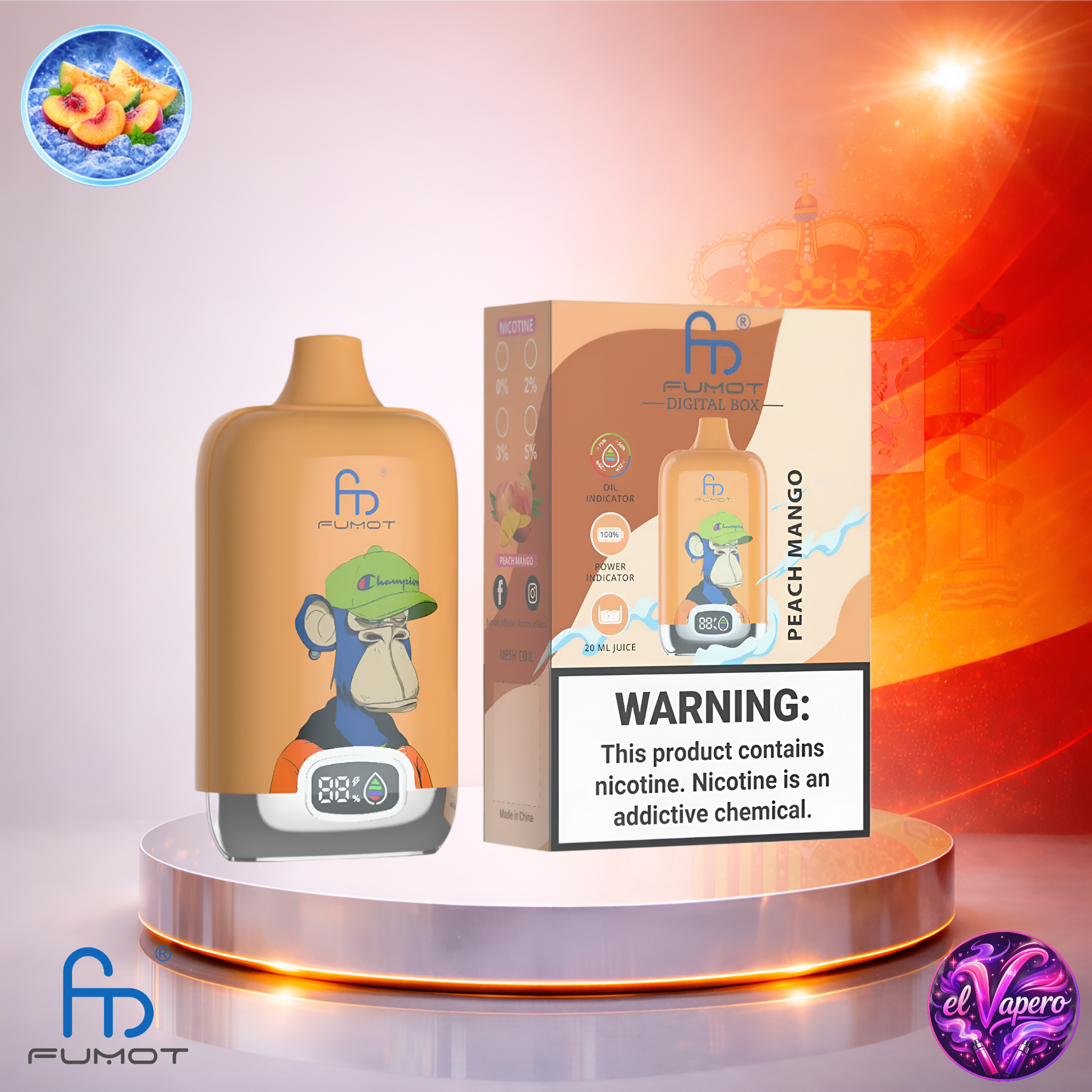 Vapers Desechables - Cigarrillo electrónico - España - Fumot - DigitalBox - 12K - Peach Mango 12000 Caladas - Los más baratos
