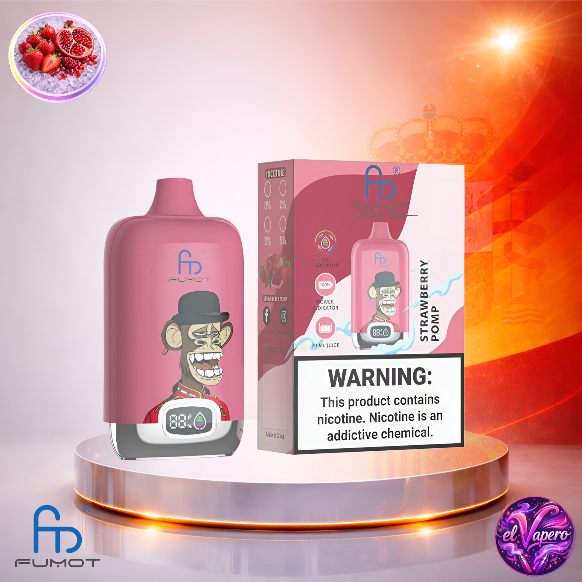 Vapers Desechables - Cigarrillo electrónico - España - Fumot - DigitalBox - 12K - Strawberry Pomp 12000 Caladas - Más baratos