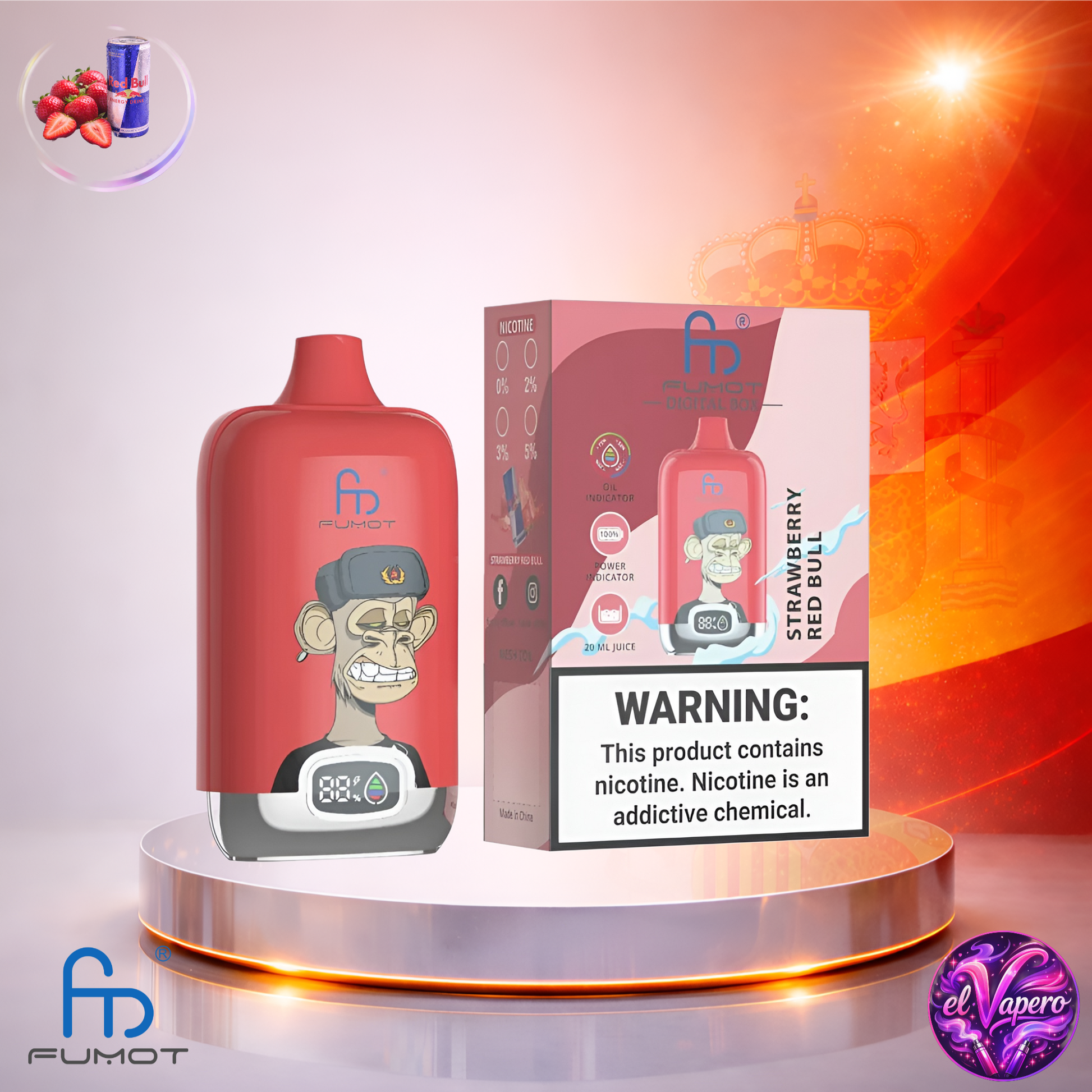 Vapers Desechables - Cigarrillo electrónico - España - Fumot - DigitalBox - 12K - Strawberry Red Bull 12000 Caladas - El mejor precio