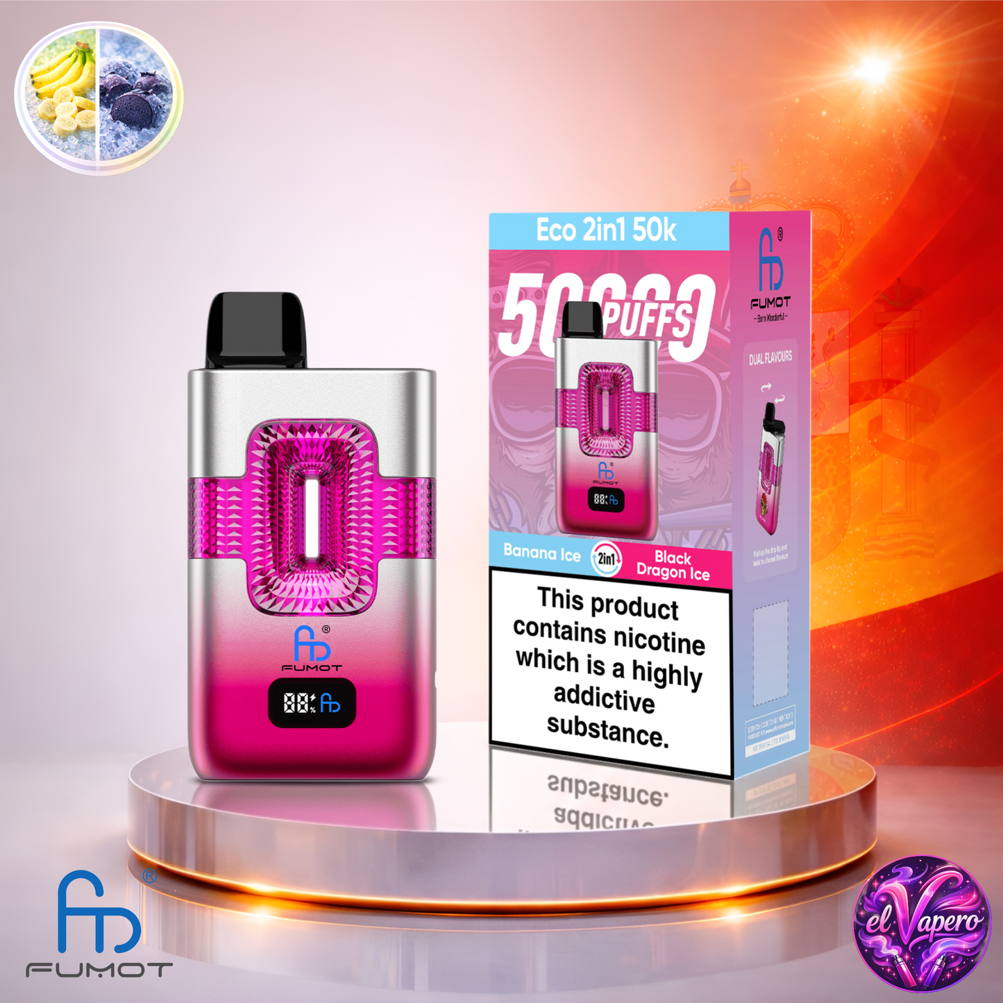Vapers Desechables - Cigarrillo Electrónico - España - Fumot - Eco 2 En 1 - 50K - Banana Ice Black Dragon Ice 50000 Caladas - Más baratos