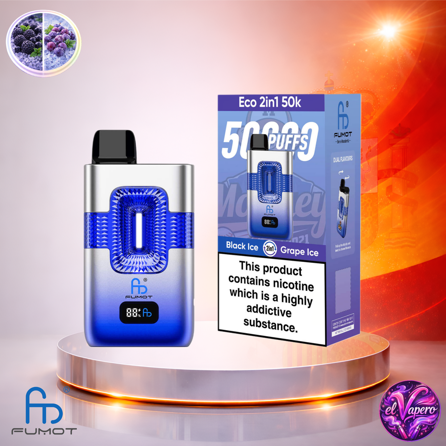 Vapers Desechables - Cigarrillo Electrónico - España - Fumot - Eco 2 En 1 - 50K - Black Ice Grape Ice 50000 Caladas - El mejor precio