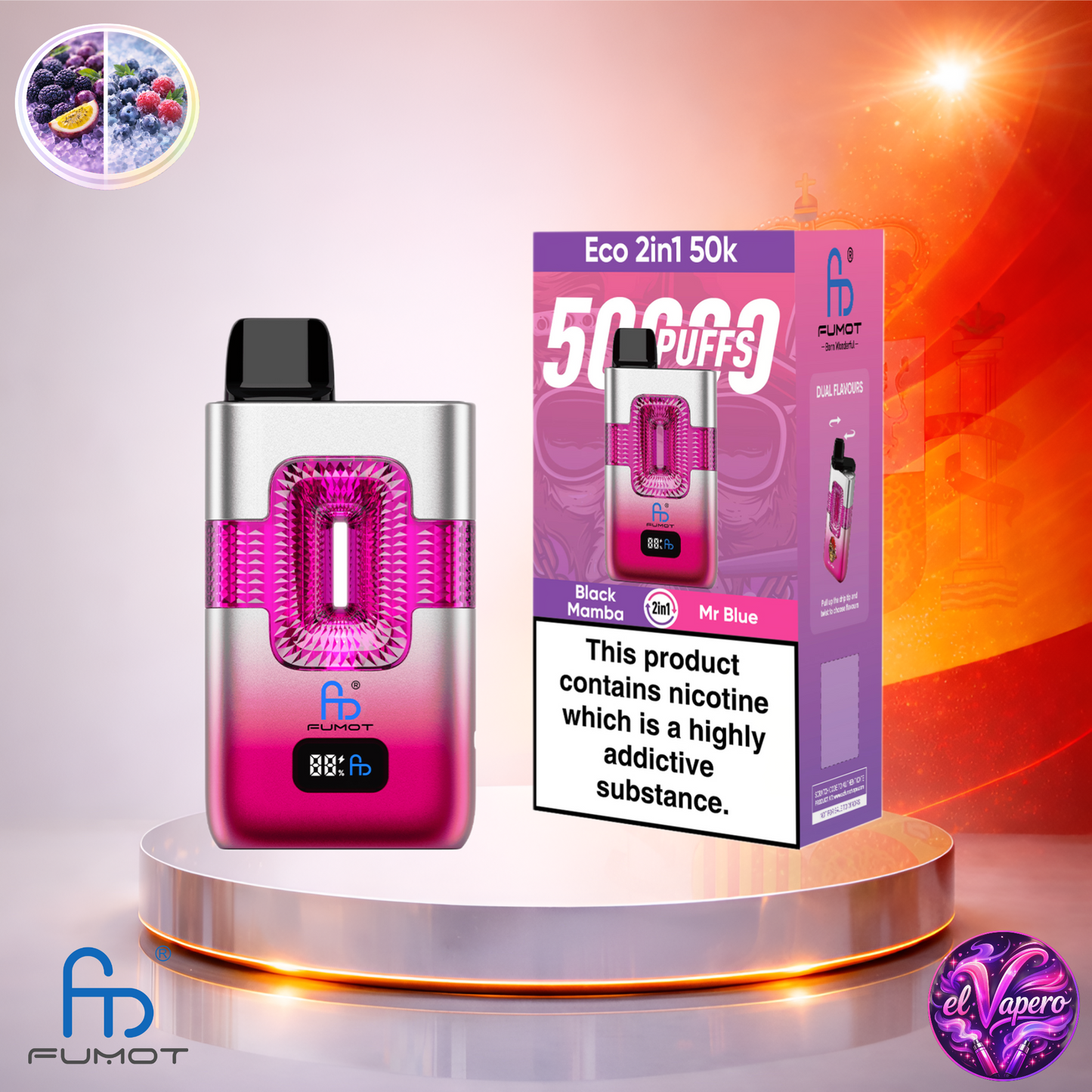 Vapers Desechables - Cigarrillo Electrónico - España - Fumot - Eco 2 En 1 - 50K - Black Mamba Mr Blue 50000 Caladas - El mejor precio