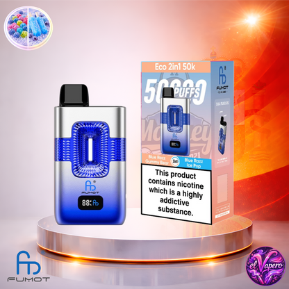 Vapers Desechables - Cigarrillo Electrónico - España - Fumot - Eco 2 En 1 - 50K - Blue Razz Gummy Bear Blue Razz Ice Pop 50000 Caladas - Más baratos