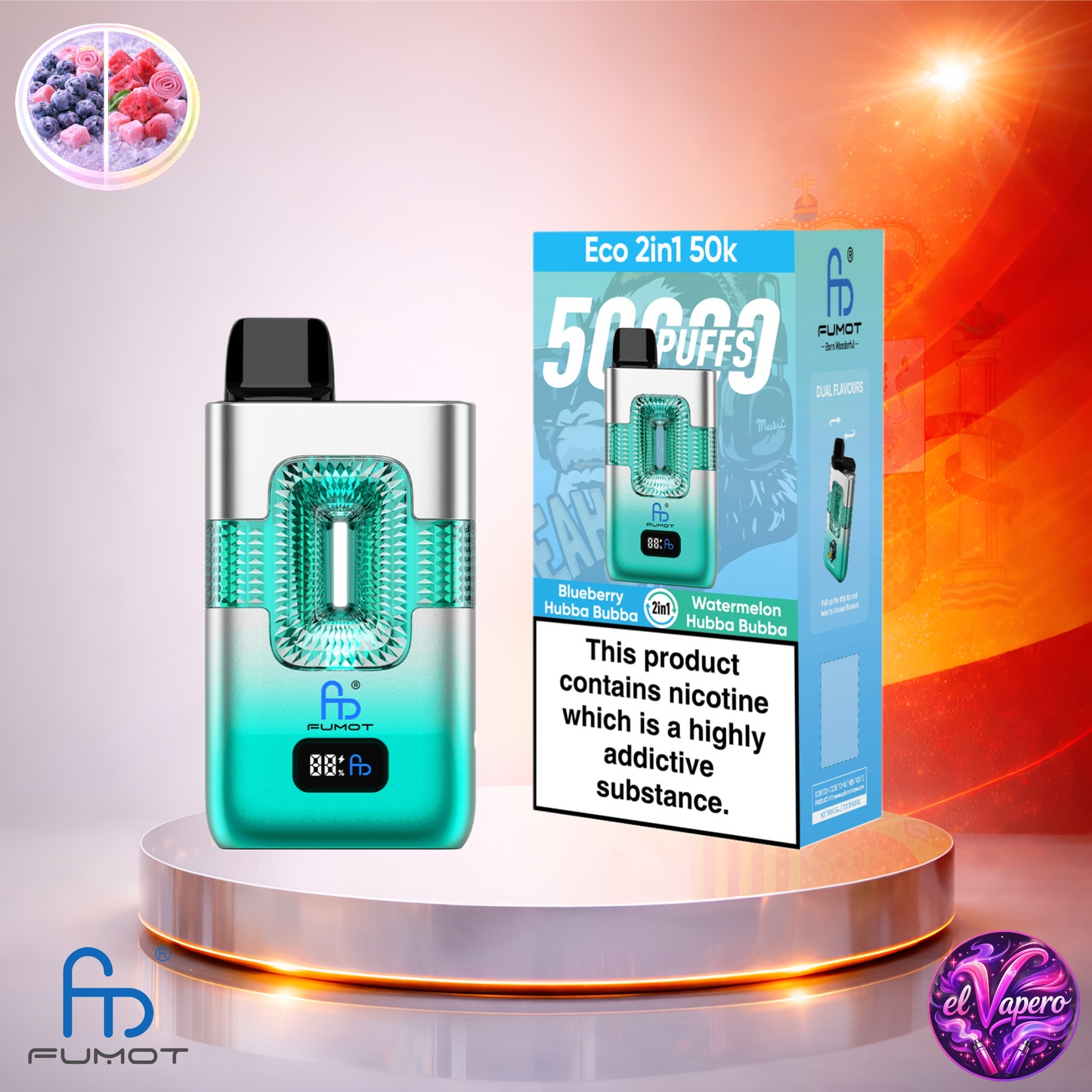 Vapers Desechables - Cigarrillo Electrónico - España - Fumot - Eco 2 En 1 - 50K - Blueberry Hubba Bubba Watermelon Hubba Bubba 50000 Caladas - Los más baratos