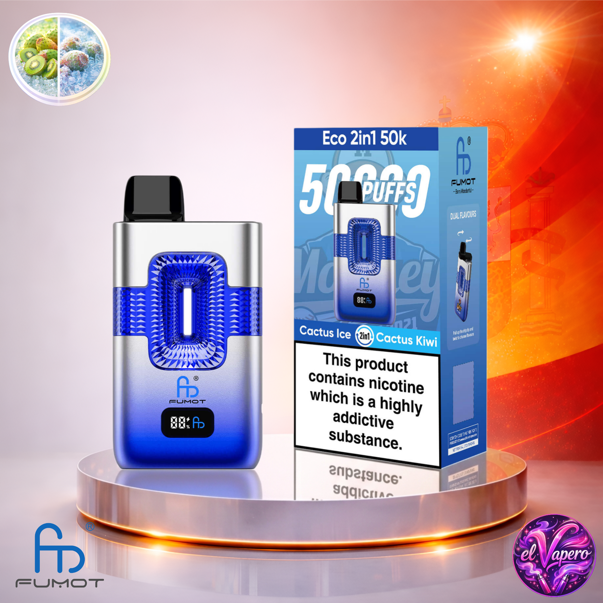 Vapers Desechables - Cigarrillo Electrónico - España - Fumot - Eco 2 En 1 - 50K - Cactus Ice Cactus Kiwi 50000 Caladas - Más baratos
