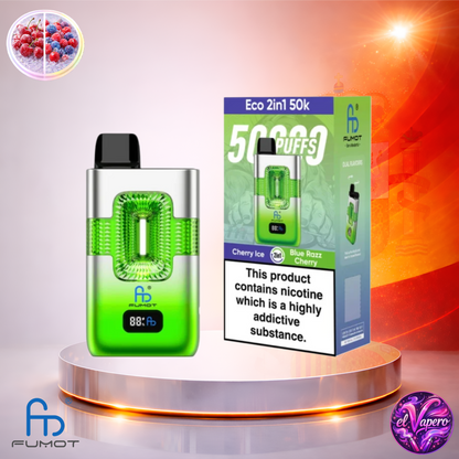 Vapers Desechables - Cigarrillo Electrónico - España - Fumot - Eco 2 En 1 - 50K - Cherry Ice Blue Razz Cherry 50000 Caladas - El mejor precio