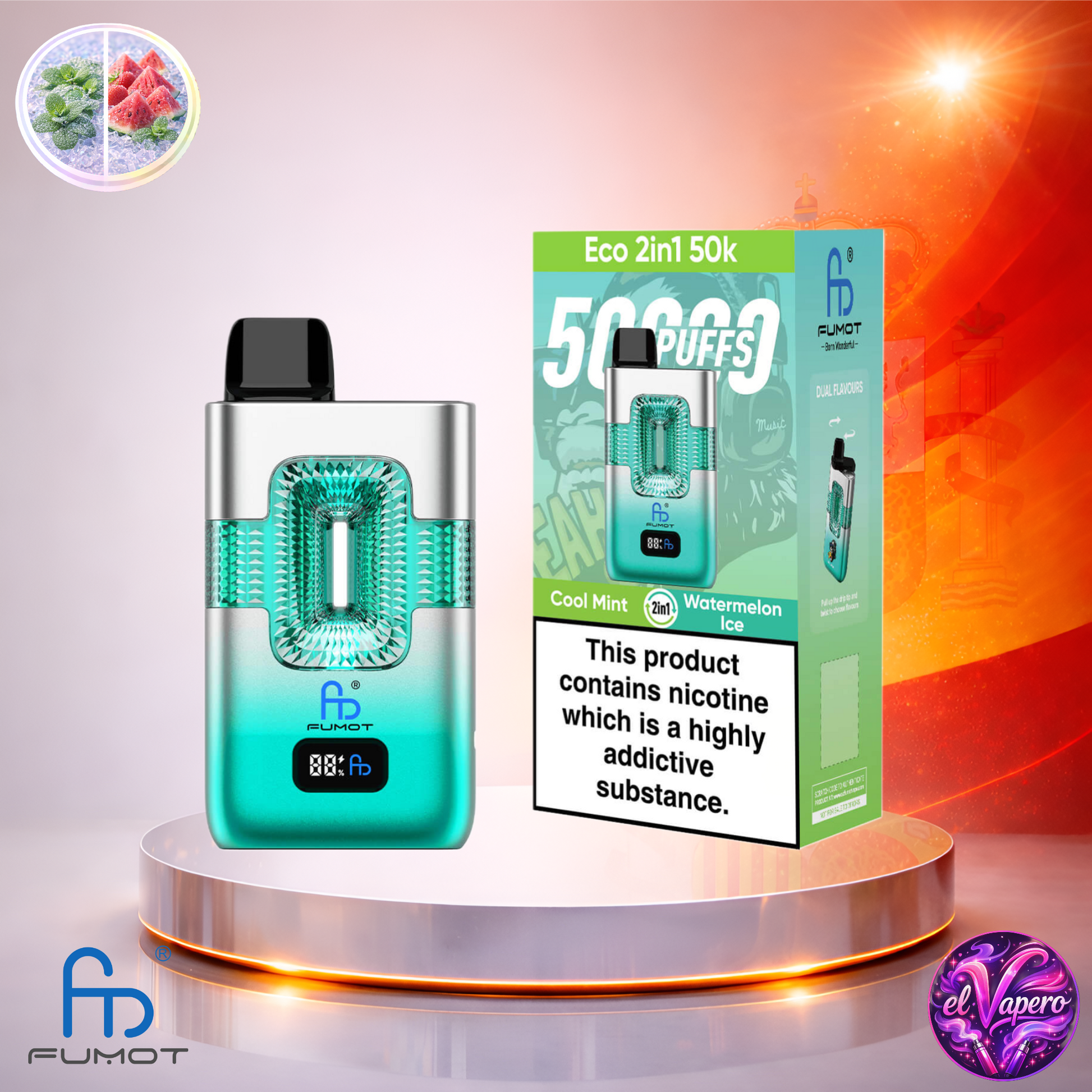 Vapers Desechables - Cigarrillo Electrónico - España - Fumot - Eco 2 En 1 - 50K - Cool Mint Watermelon Ice 50000 Caladas - Los más baratos