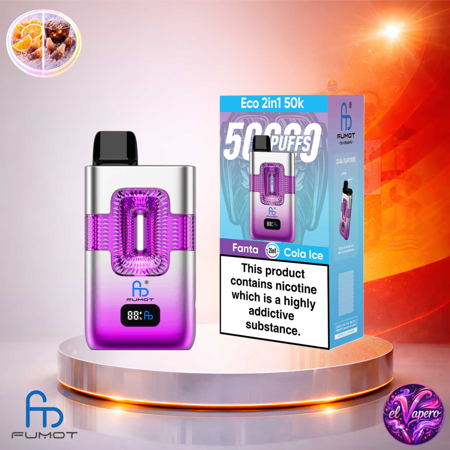 Vapers Desechables - Cigarrillo Electrónico - España - Fumot - Eco 2 En 1 - 50K - Fanta Cola Ice 50000 Caladas - Más baratos
