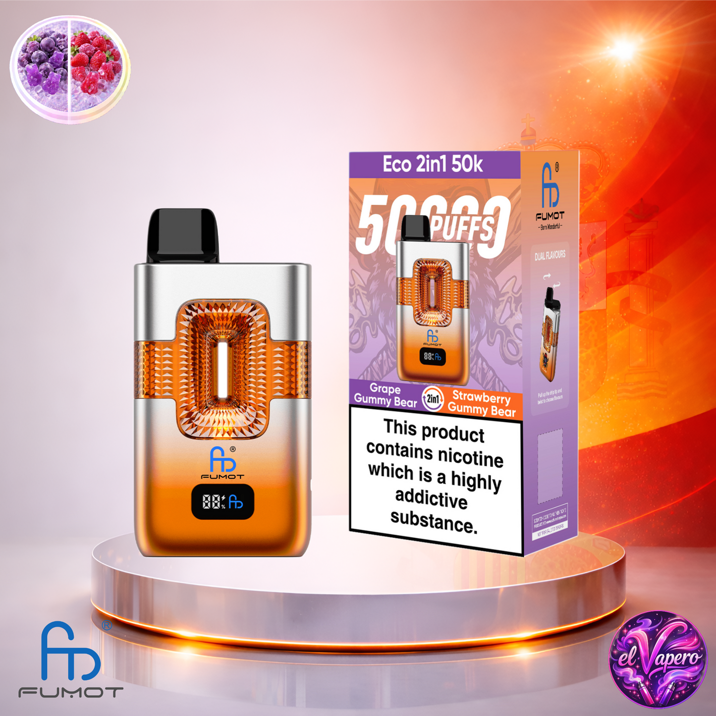 Vapers Desechables - Cigarrillo Electrónico - España - Fumot - Eco 2 En 1 - 50K - Grape Gummy Bear Strawberry Gummy Bear 50000 Caladas - Los más baratos
