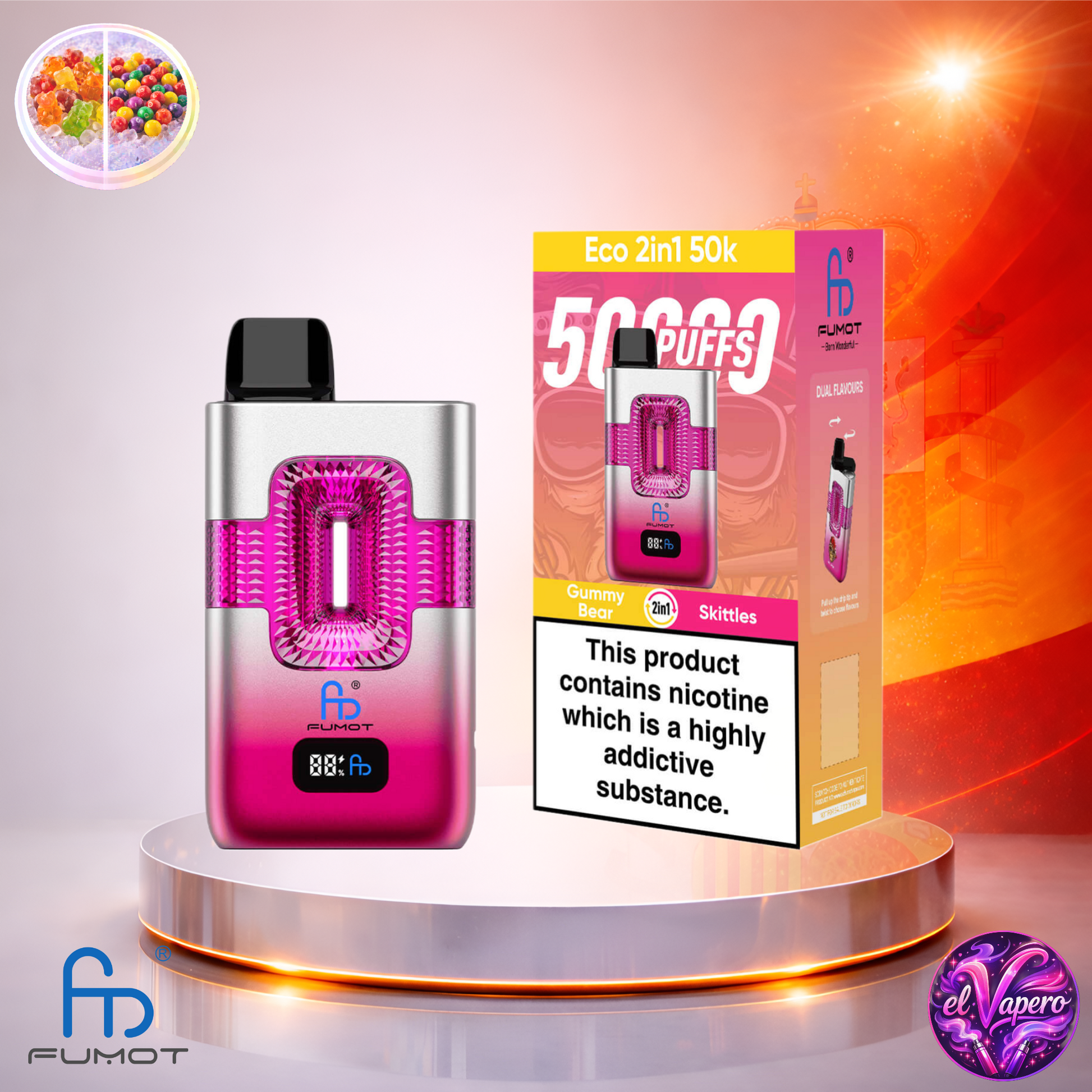 Vapers Desechables - Cigarrillo Electrónico - España - Fumot - Eco 2 En 1 - 50K - Gummy Bear Skittles 50000 Caladas - Más baratos