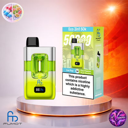 Vapers Desechables - Cigarrillo Electrónico - España - Fumot - Eco 2 En 1 - 50K - Ice Pop Kiwi Passion Fruit Guava 50000 Caladas - Más baratos
