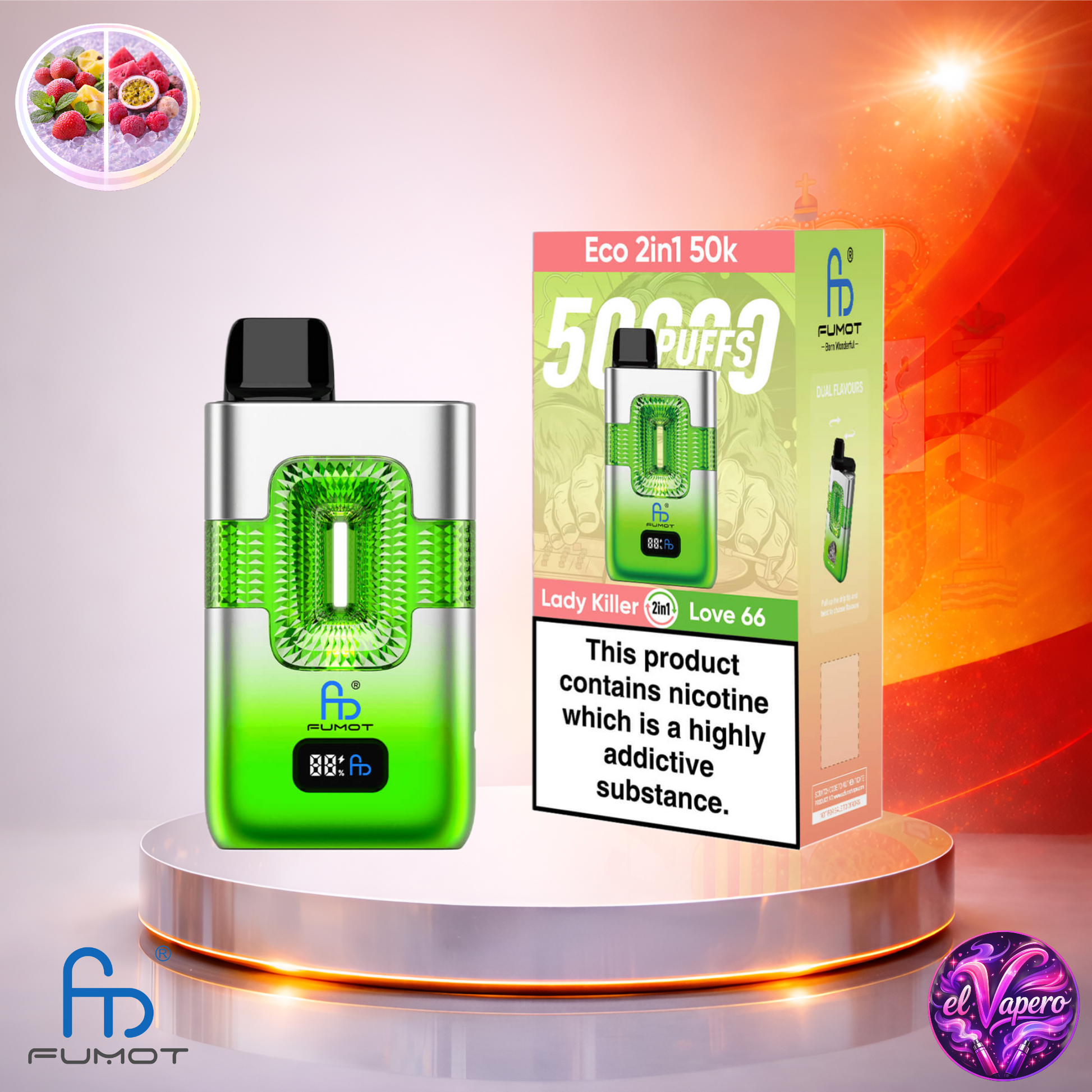 Vapers Desechables - Cigarrillo Electrónico - España - Fumot - Eco 2 En 1 - 50K - Lady Killer Love 66 50000 Caladas - Los más baratos