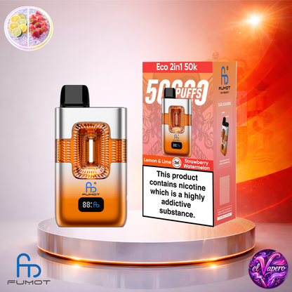 Vapers Desechables - Cigarrillo Electrónico - España - Fumot - Eco 2 En 1 - 50K - Lemon Lime Strawberry Watermelon 50000 Caladas - Los más baratos