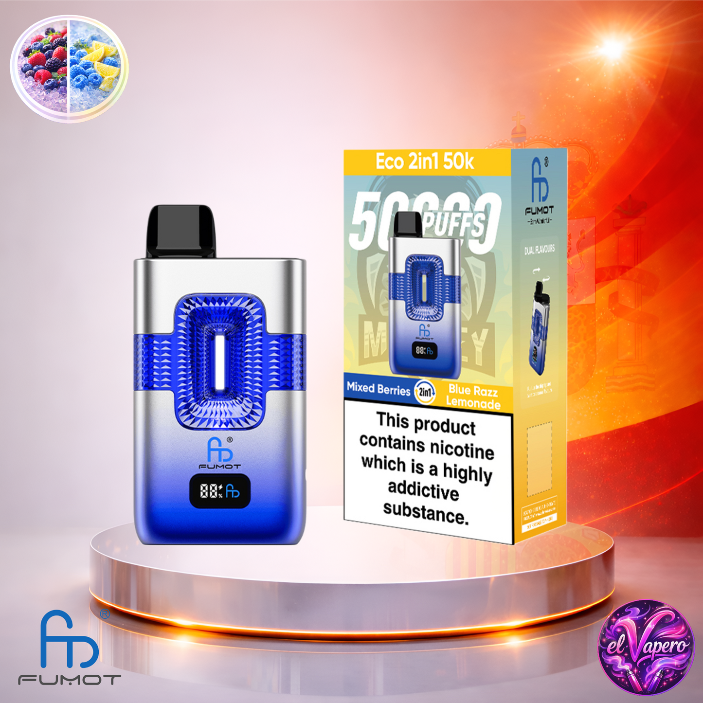 Vapers Desechables - Cigarrillo Electrónico - España - Fumot - Eco 2 En 1 - 50K - Mixed Berries Blue Razz Lemonade 50000 Caladas - El mejor precio