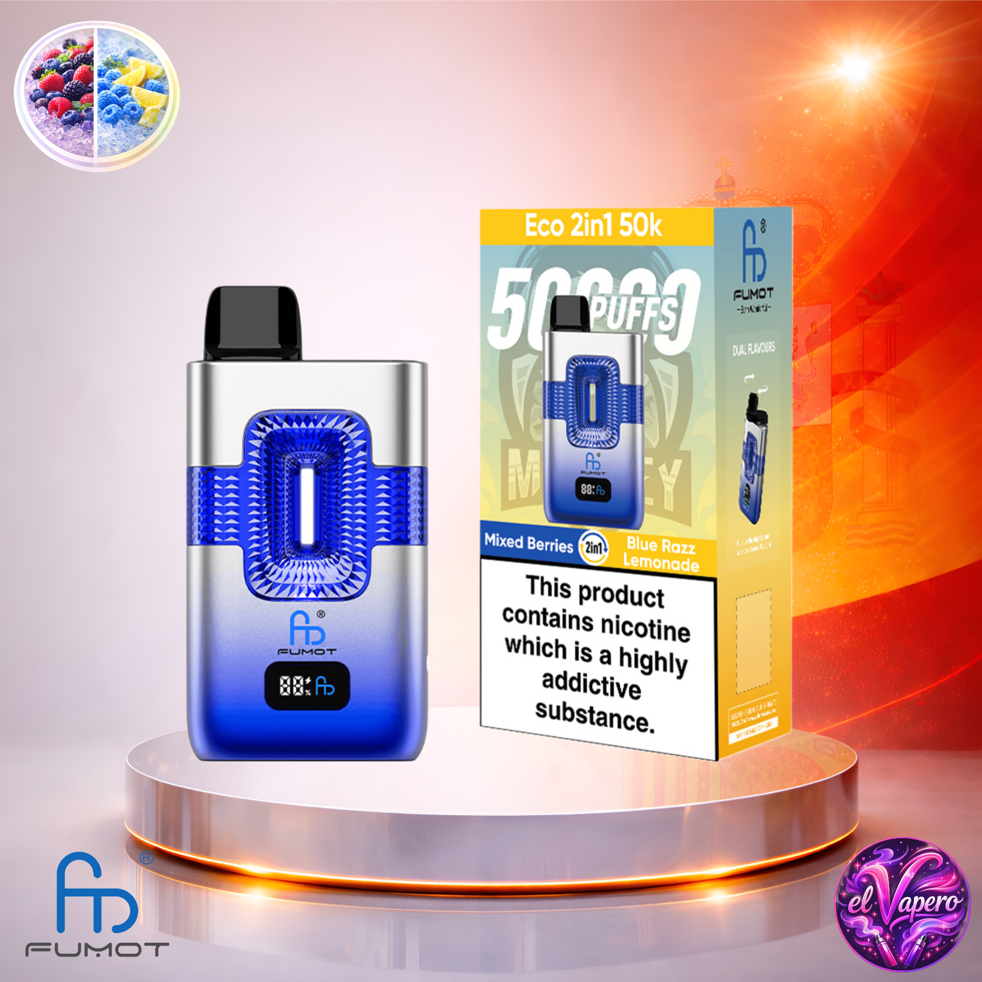 Vapers Desechables - Cigarrillo Electrónico - España - Fumot - Eco 2 En 1 - 50K - Mixed Berries Blue Razz Lemonade 50000 Caladas - El mejor precio