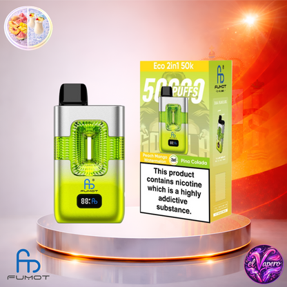 Vapers Desechables - Cigarrillo Electrónico - España - Fumot - Eco 2 En 1 - 50K - Peach Mango Watermelon Pina Colada 50000 Caladas - El mejor precio