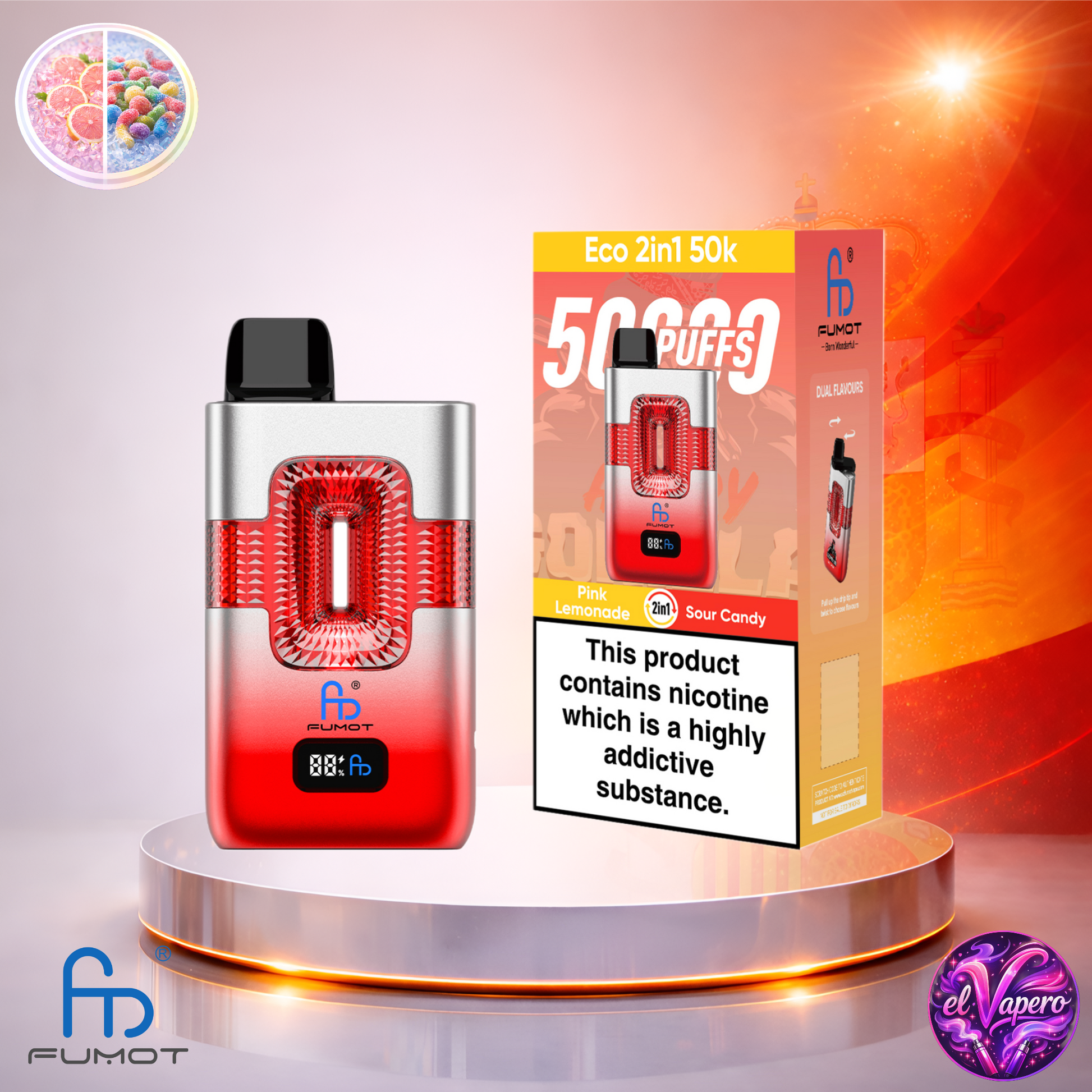 Vapers Desechables - Cigarrillo Electrónico - España - Fumot - Eco 2 En 1 - 50K - Pink Lemonade Sour Candy 50000 Caladas - Los más baratos
