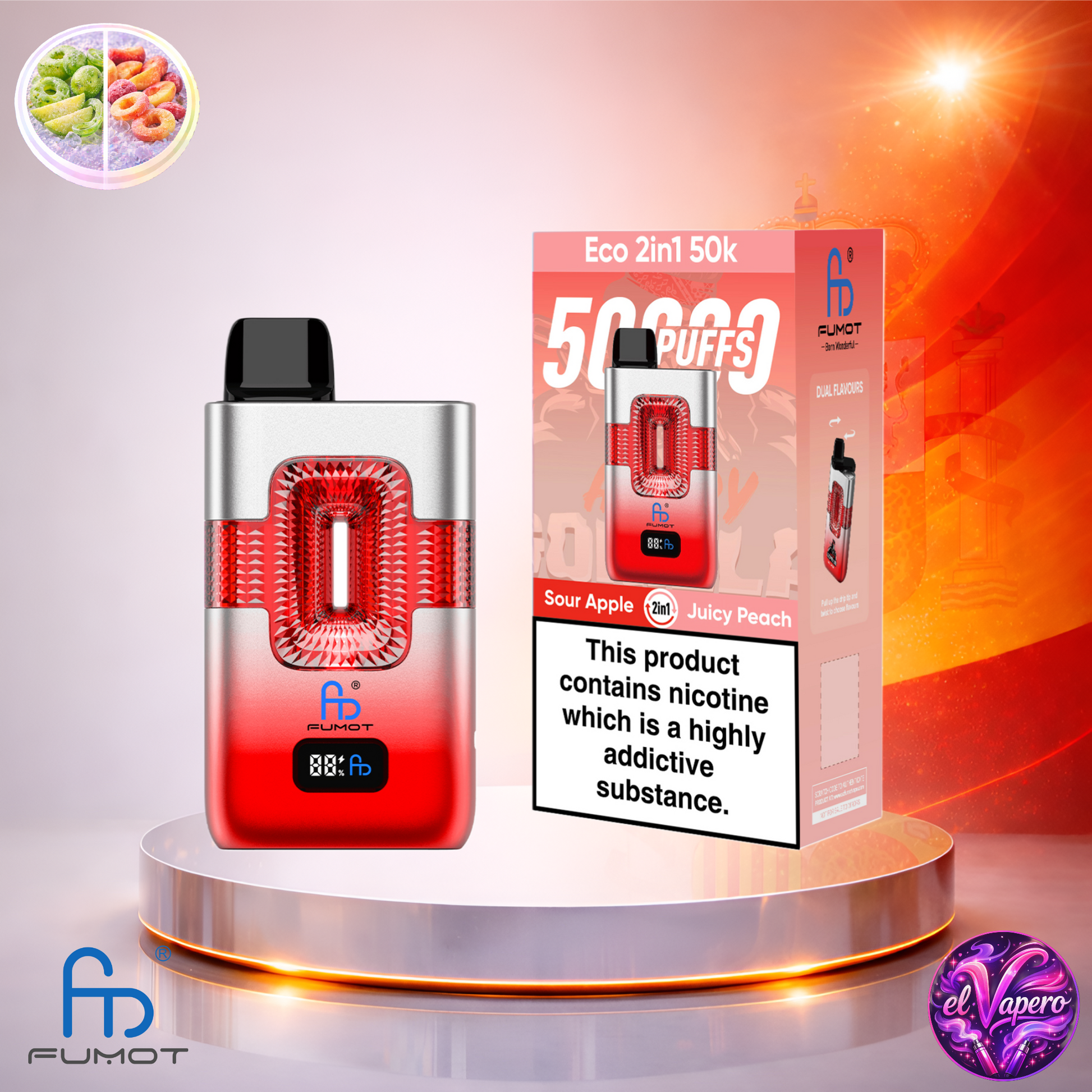 Vapers Desechables - Cigarrillo Electrónico - España - Fumot - Eco 2 En 1 - 50K - Sour Apple Juicy Peach 50000 Caladas - Más baratos