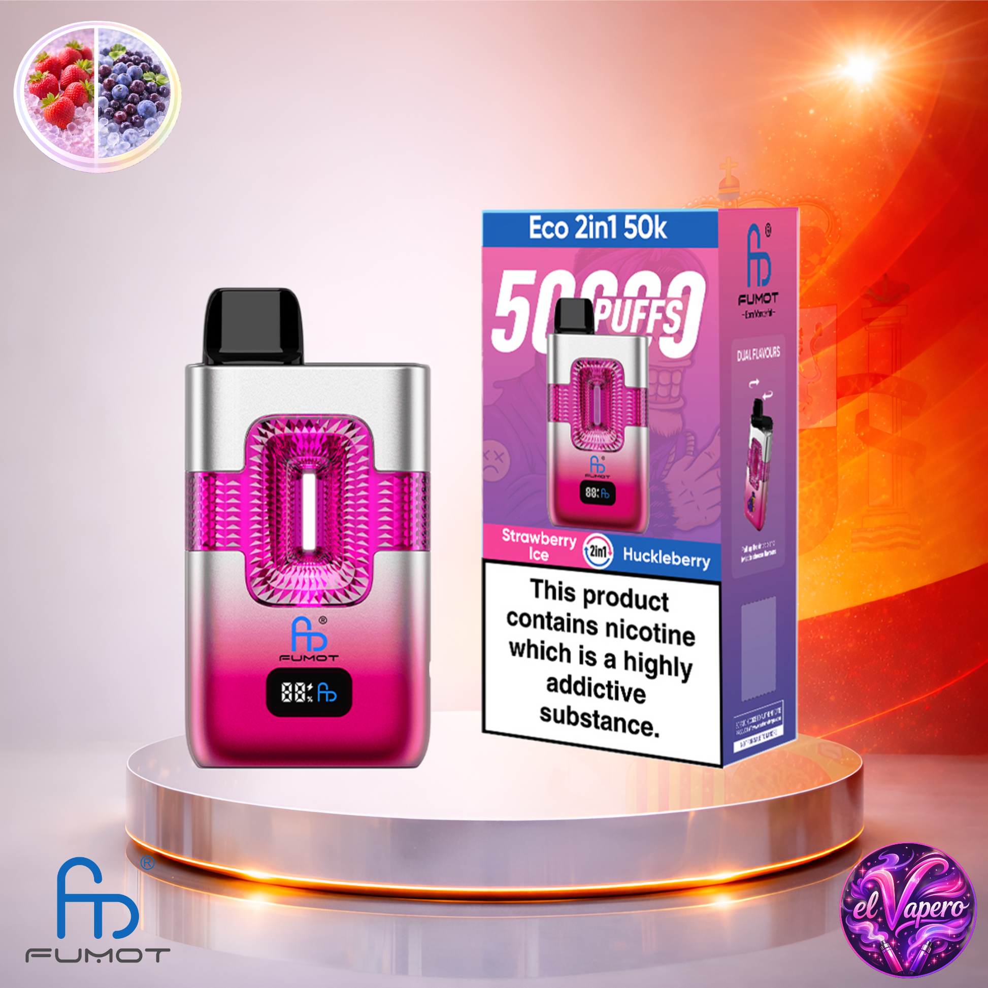 Vapers Desechables - Cigarrillo Electrónico - España - Fumot - Eco 2 En 1 - 50K - Strawberry Ice Huckleberry 50000 Caladas - El mejor precio