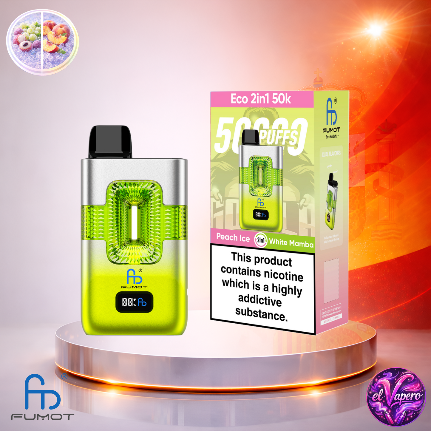 Vapers Desechables - Cigarrillo Electrónico - España - Fumot - Eco 2 En 1 - 50K - White Mamba Peach Ice 50000 Caladas - El mejor precio