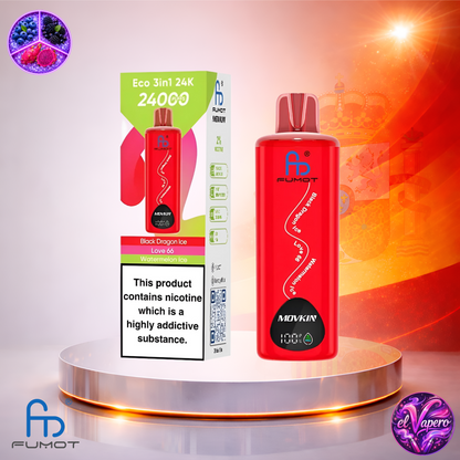 Vapers Desechables - Cigarrillo Electrónico - España - Fumot - Eco 3in1 - 24K - Black Dragon Ice Magic Love Watermelon Ice 24000 Caladas - Más baratos