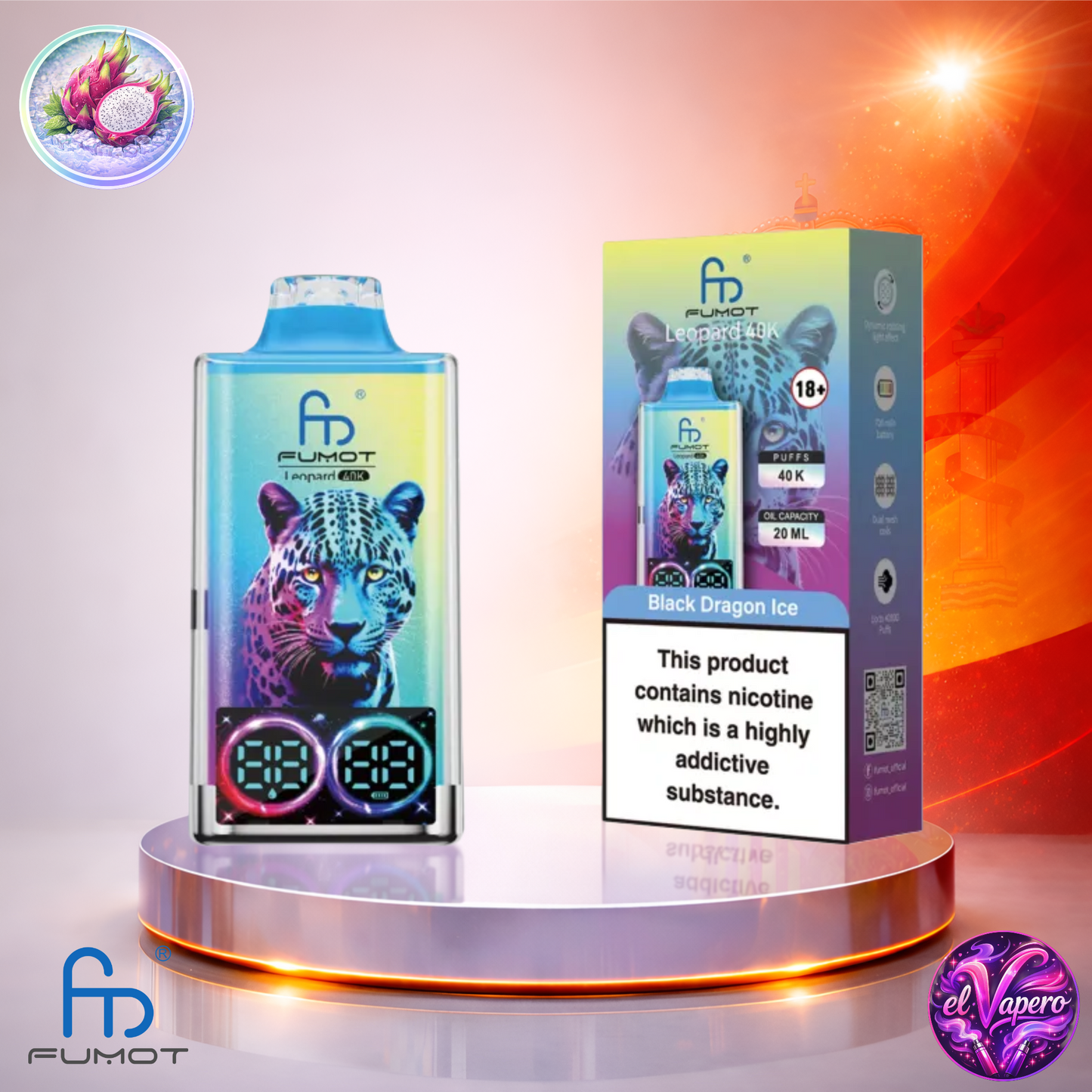 Vapers Desechables - Cigarrillo electrónico - España - Fumot - Leopard - 40K - Black Dragon Ice 40000 Caladas - Más baratos