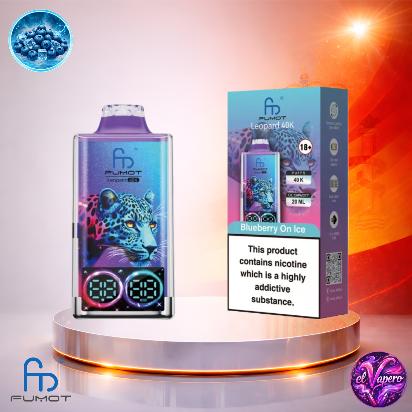 Vapers Desechables - Cigarrillo electrónico - España - Fumot - Leopard - 40K - Blueberry On Ice 40000 Caladas - Los más baratos