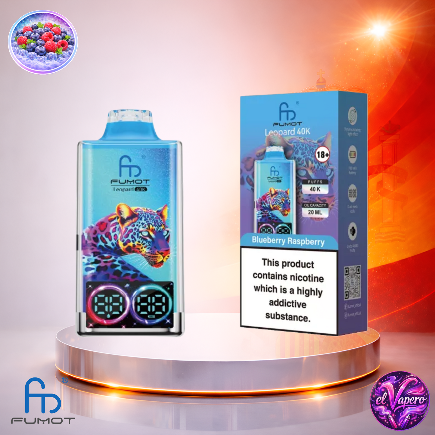 Vapers Desechables - Cigarrillo electrónico - España - Fumot - Leopard - 40K - Blueberry Raspberry 40000 Caladas - Los más baratos