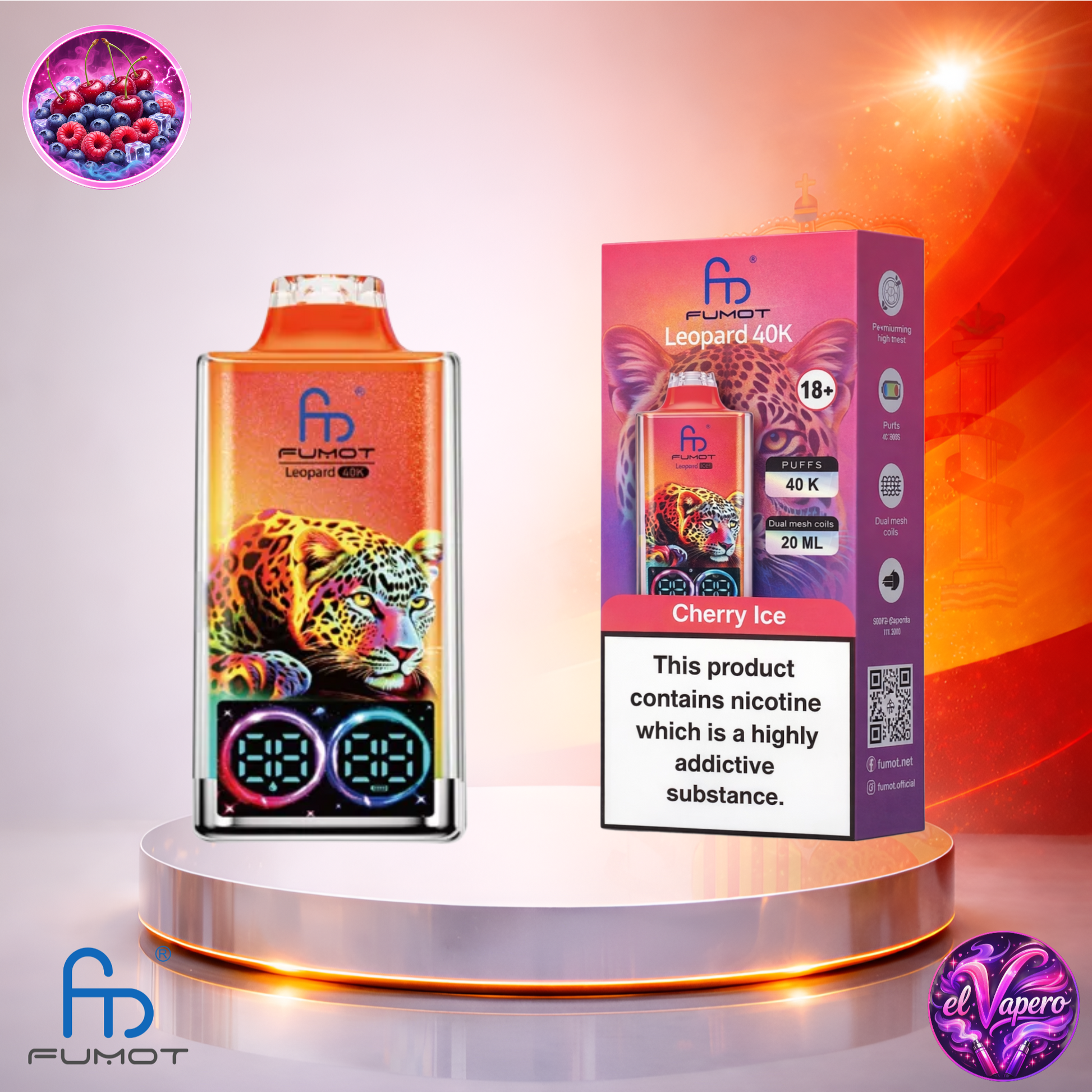 Vapers Desechables - Cigarrillo electrónico - España - Fumot - Leopard - 40K - Cherry Ice 40000 Caladas - Más baratos