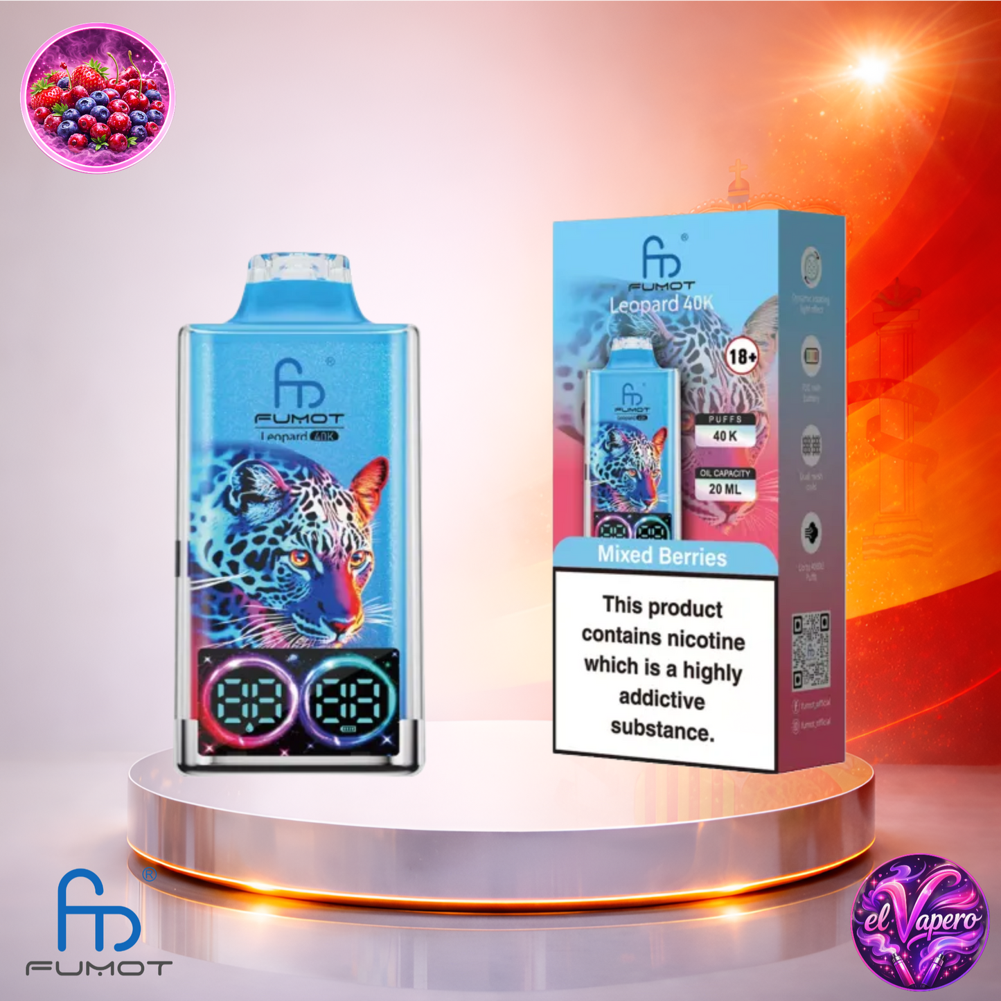 Vapers Desechables - Cigarrillo electrónico - España - Fumot - Leopard - 40K - Mixed Berries 40000 Caladas - El mejor precio