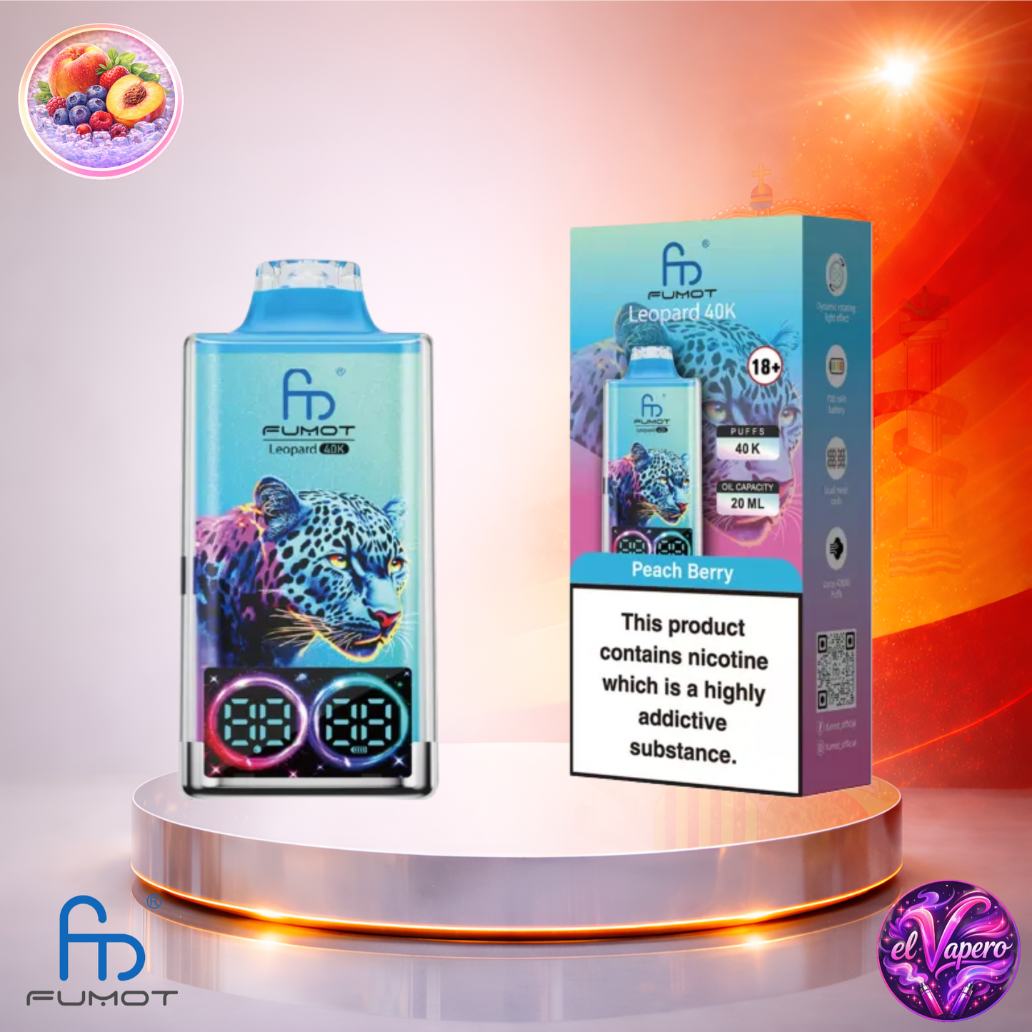 Vapers Desechables - Cigarrillo electrónico - España - Fumot - Leopard - 40K - Peach Berry 40000 Caladas - Los más baratos