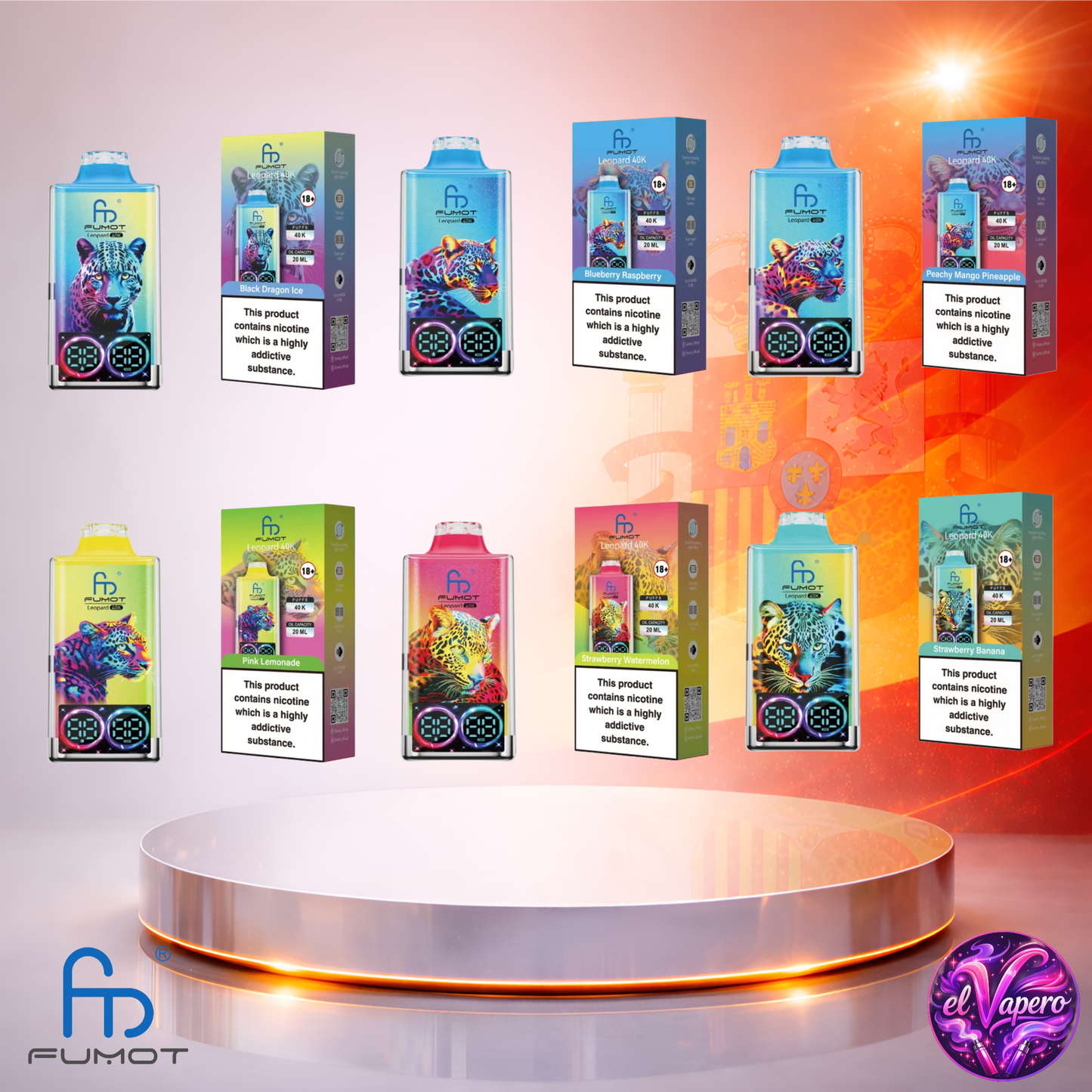 Vapers Desechables - Cigarrillo electrónico - España - Fumot - Leopard - 40K - Sabores 2 40000 Caladas - Más baratos