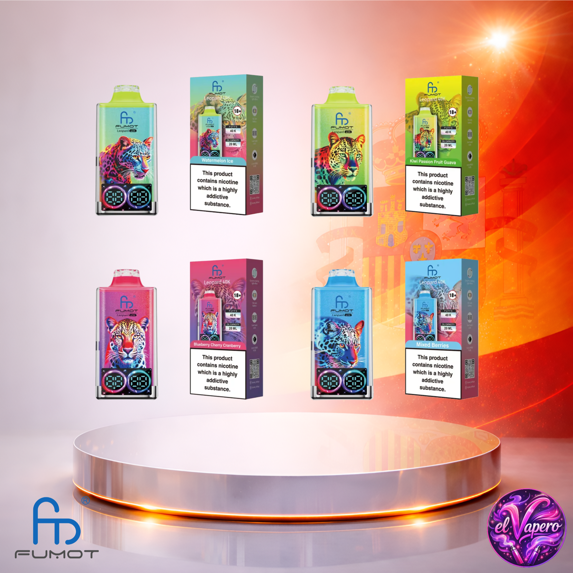 Vapers Desechables - Cigarrillo Electrónico - España - Fumot Leopard 40K - Sabores 3 - 40000 Caladas - Más baratos