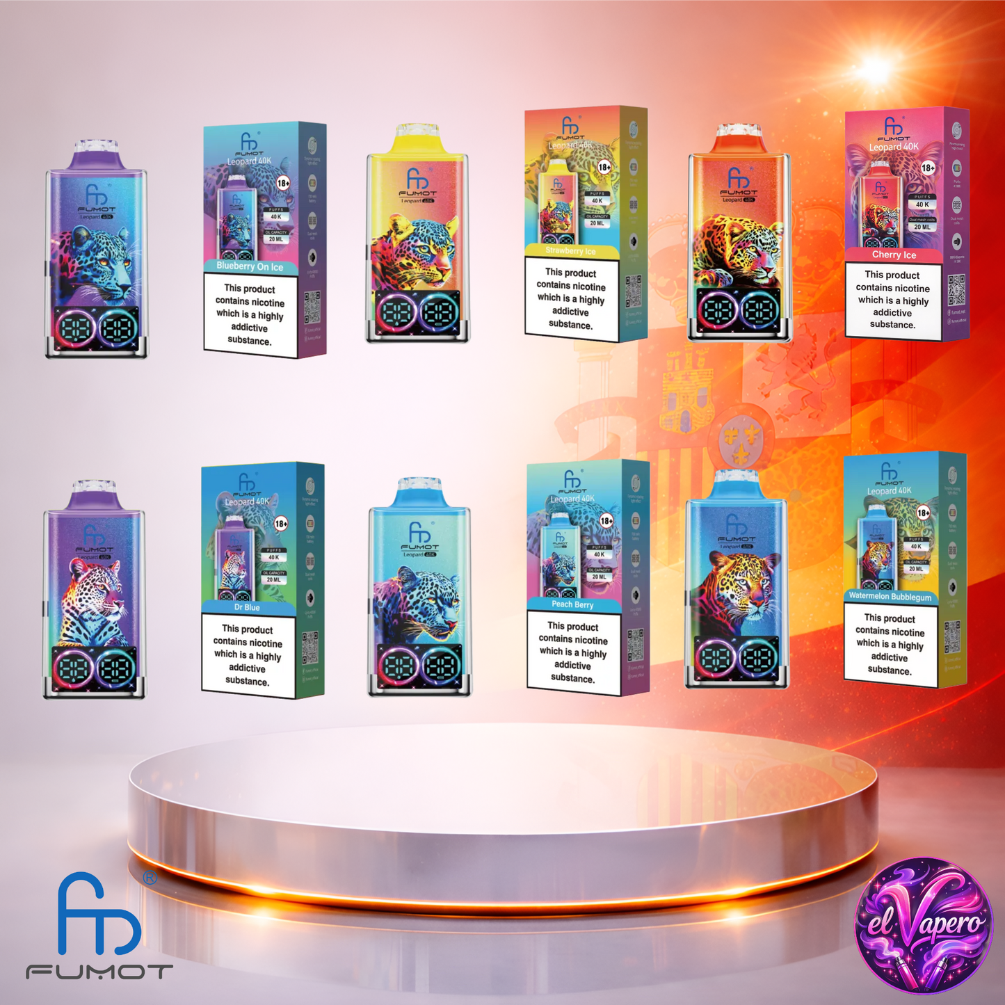Vapers Desechables - Cigarrillo electrónico - España - Fumot - Leopard - 40K - Sabores 40000 Caladas - Más baratos