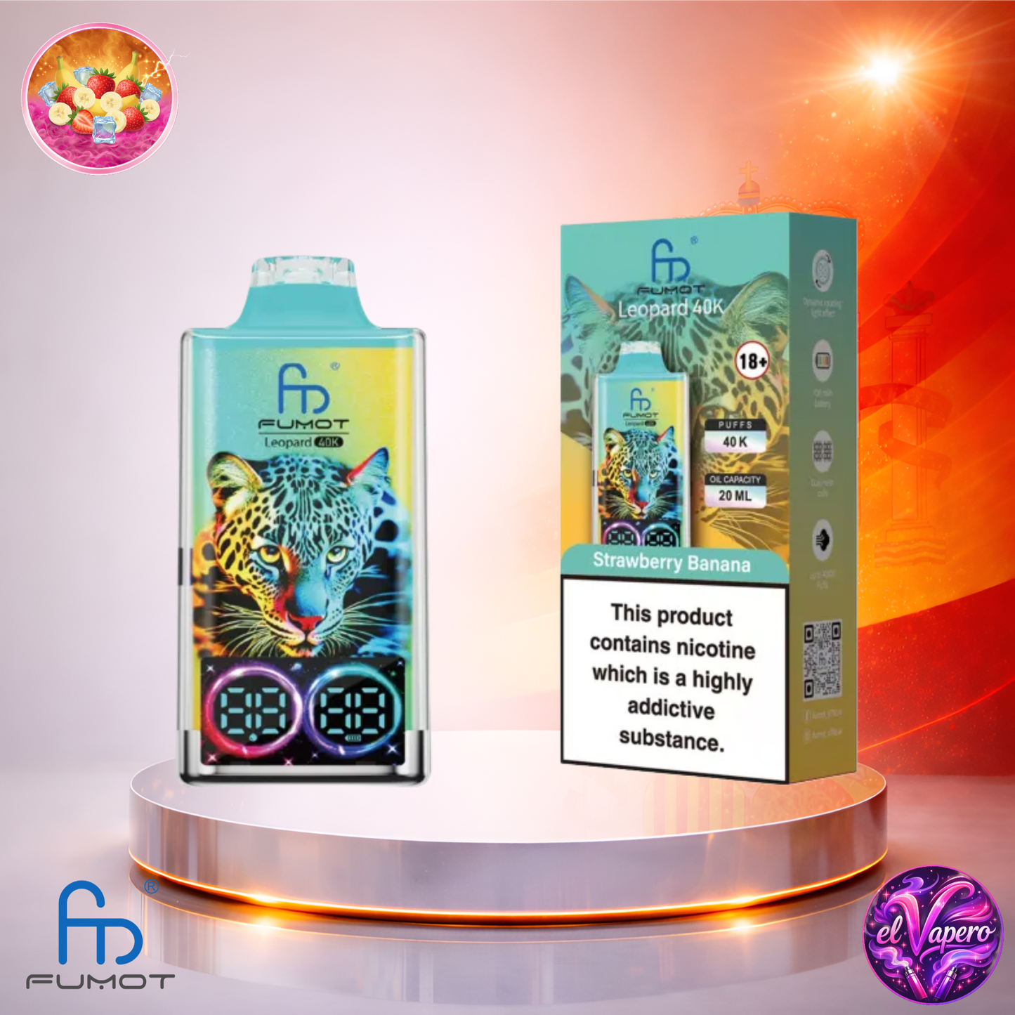Vapers Desechables - Cigarrillo electrónico - España - Fumot - Leopard - 40K - Strawberry Banana 40000 Caladas - Más baratos