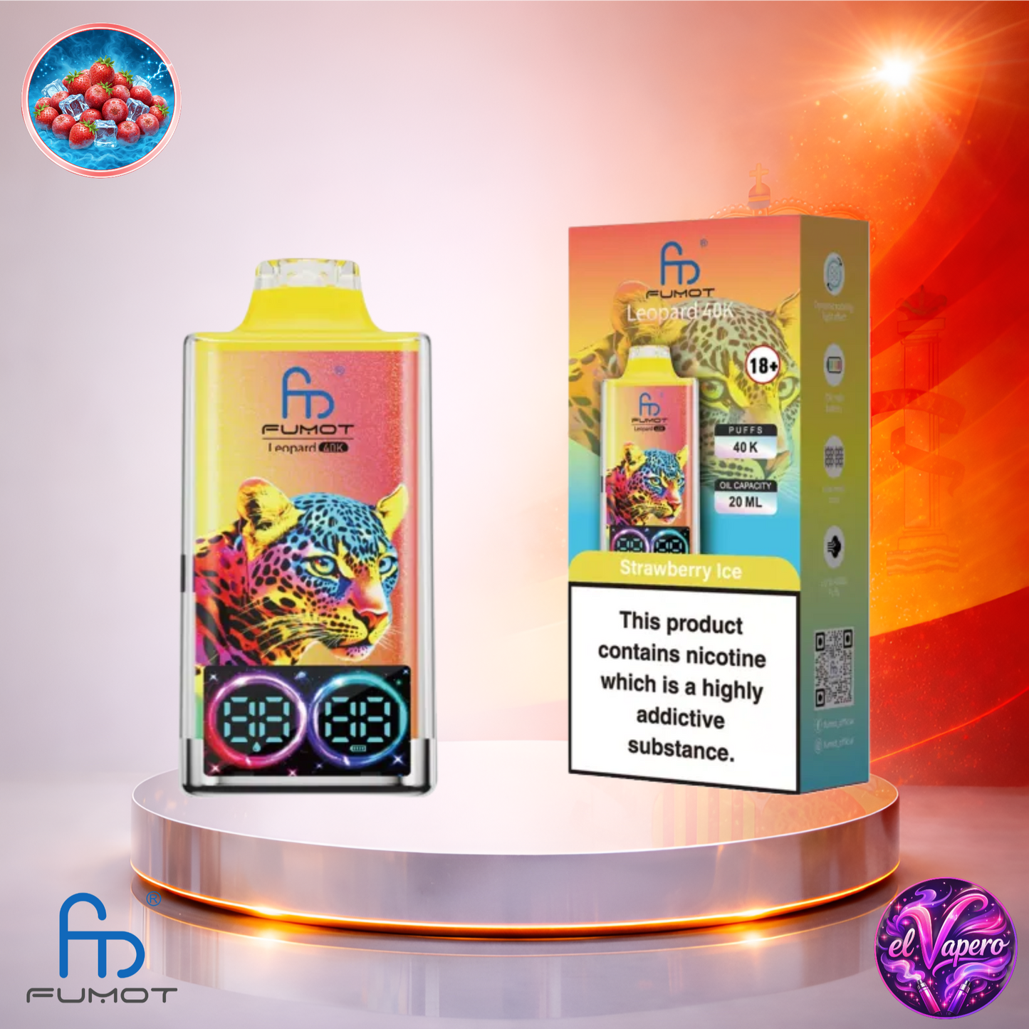 Vapers Desechables - Cigarrillo electrónico - España - Fumot - Leopard - 40K - Strawberry Ice 40000 Caladas - Más baratos