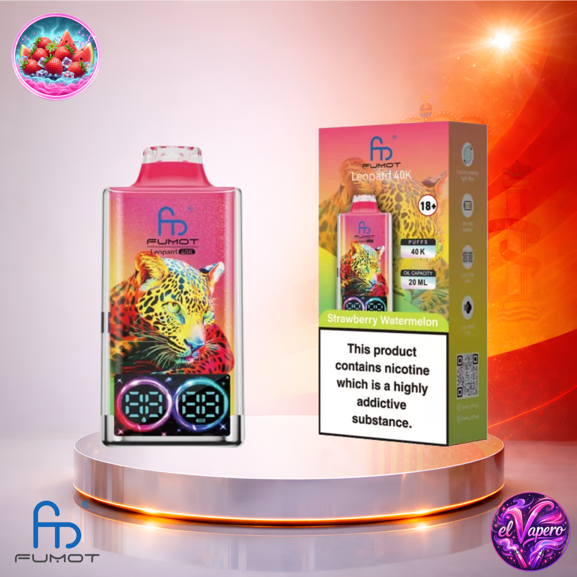 Vapers Desechables - Cigarrillo electrónico - España - Fumot - Leopard - 40K - Strawberry Watermelon 40000 Caladas - Más baratos