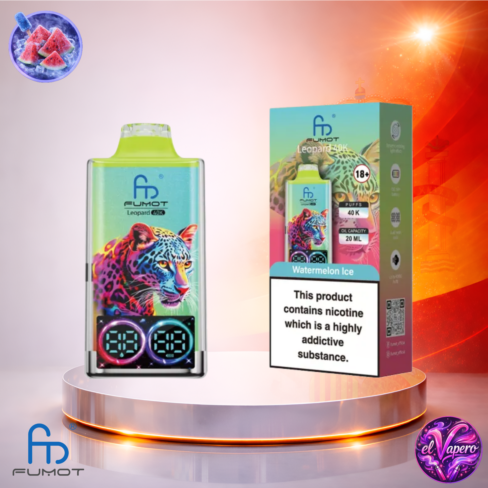 Vapers Desechables - Cigarrillo electrónico - España - Fumot - Leopard - 40K - Watermelon Ice 40000 Caladas - El mejor precio