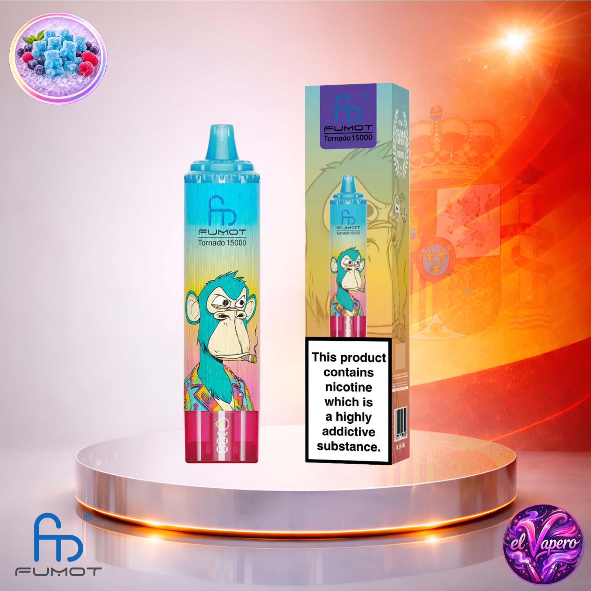 Vapers Desechables - Cigarrillo electrónico - España - Fumot - RandM Tornado - 15K - Blue Razz Gummy Bear 15000 Caladas - Los más baratos