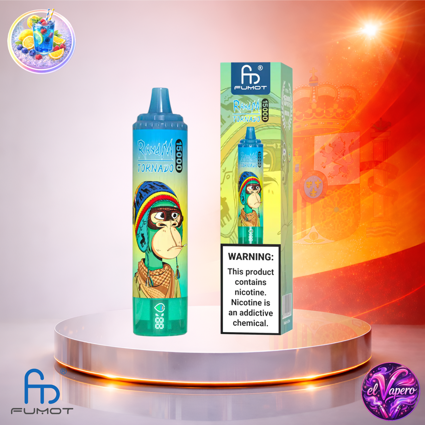 Vapers Desechables - Cigarrillo electrónico - España - Fumot - RandM Tornado - 15K - Blue Razz Cherry 15000 Caladas - Los más baratos